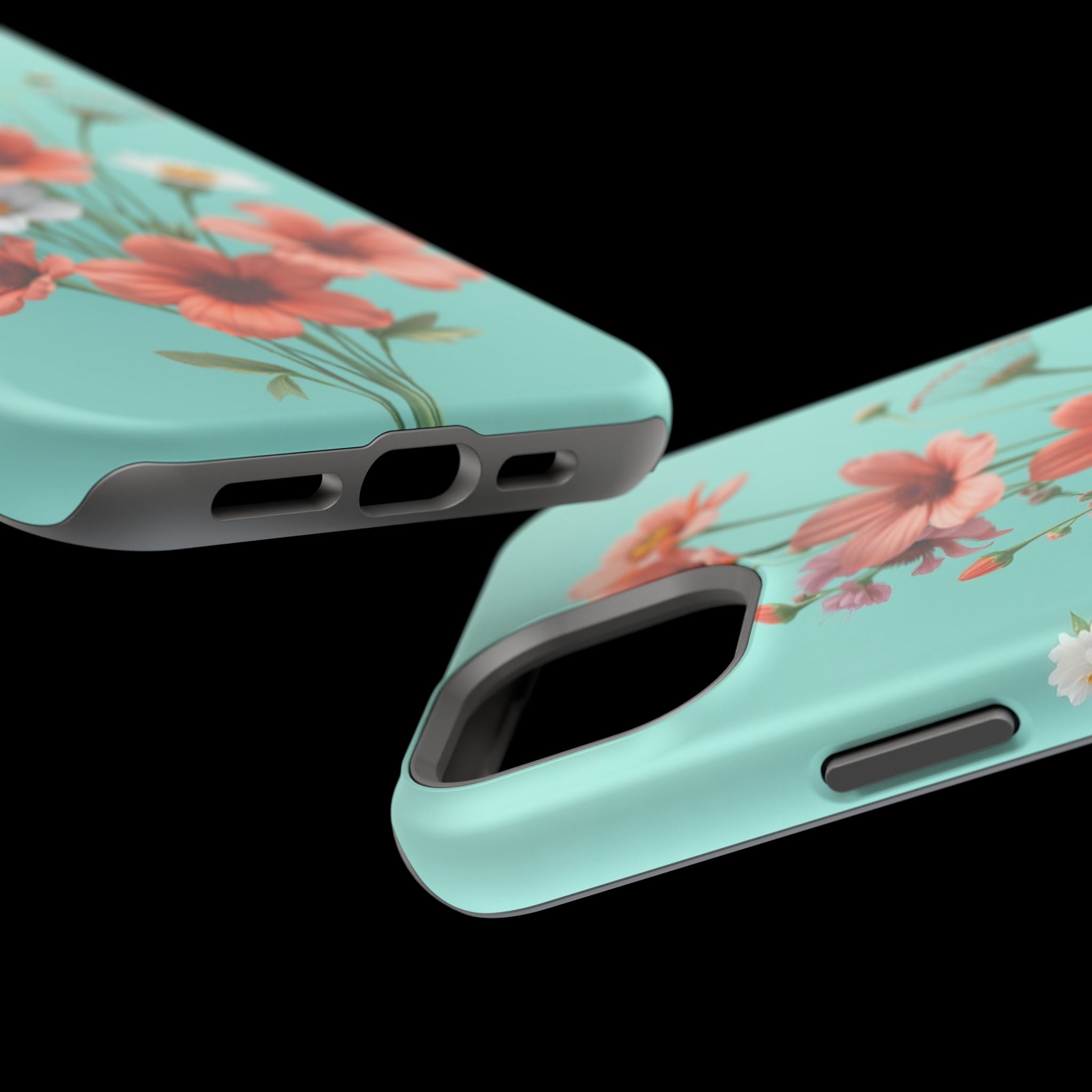 iPhone Teal And Coral Wildflower Bunch Slim Everyday Designer Case · iPhone Case