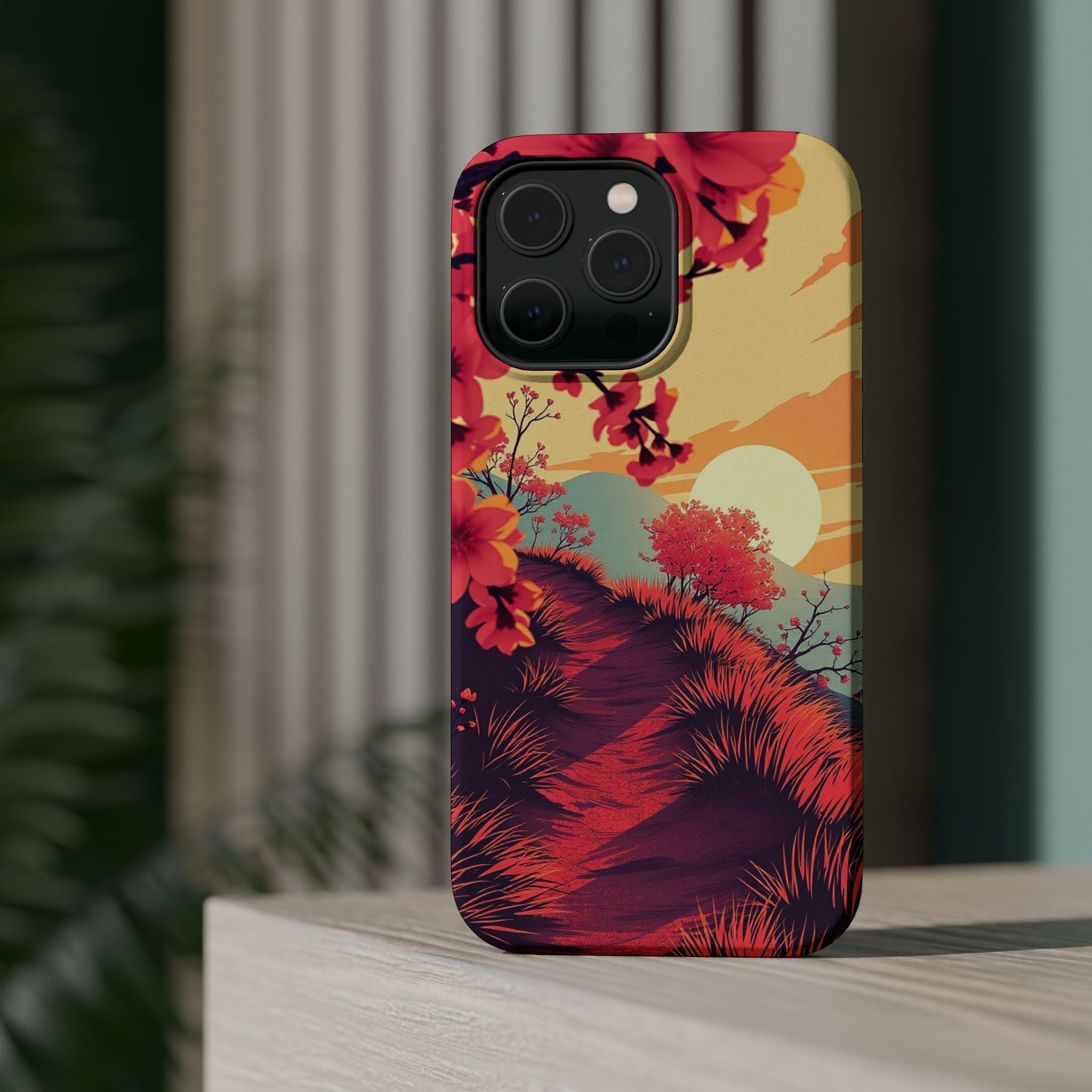 iPhone Sunset Amber And Peach Blossom Trail Soft iPhone 15 Finish · iPhone Case