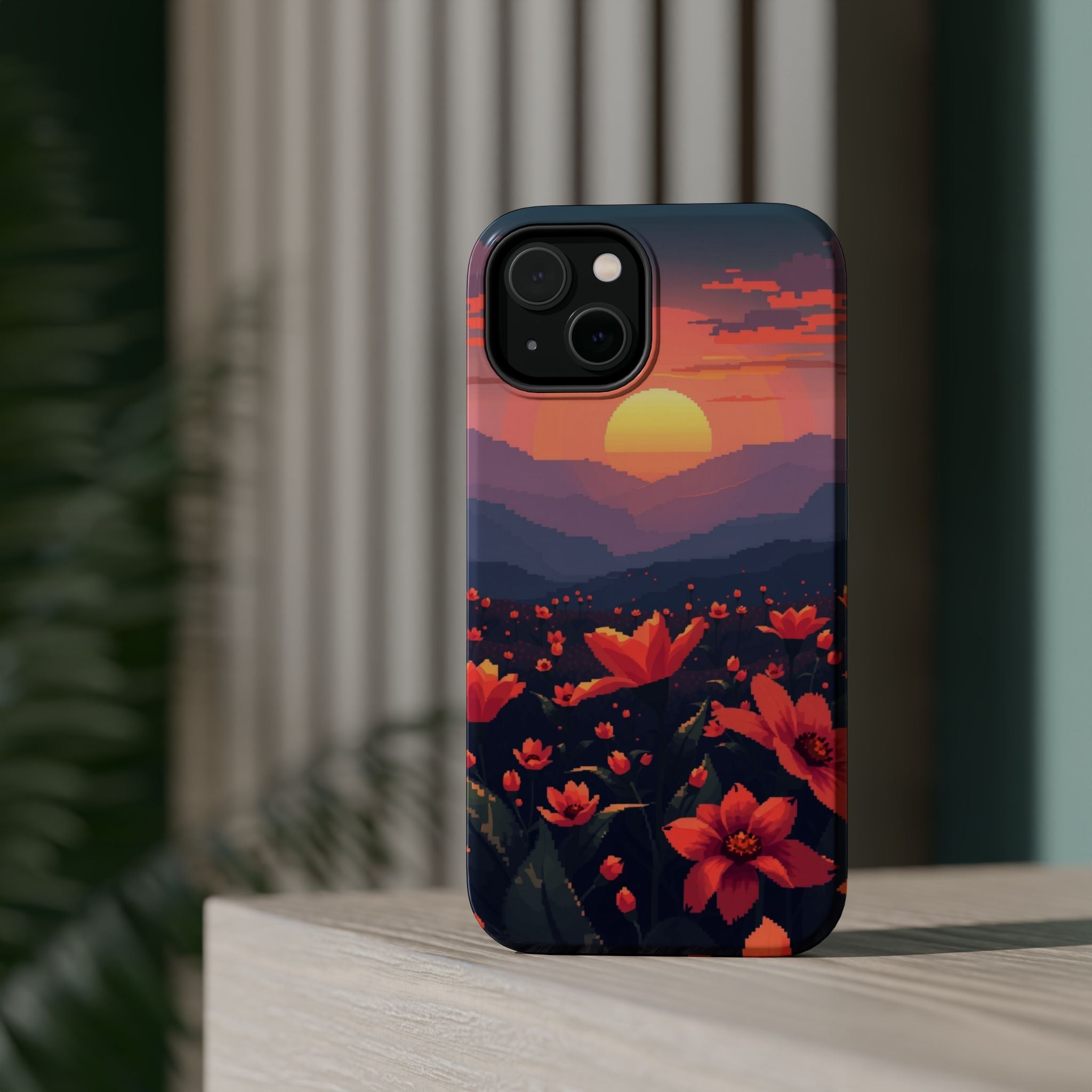 iPhone Sunset Amber And Peach Floral Geometric Soft iPhone Finish · iPhone Case