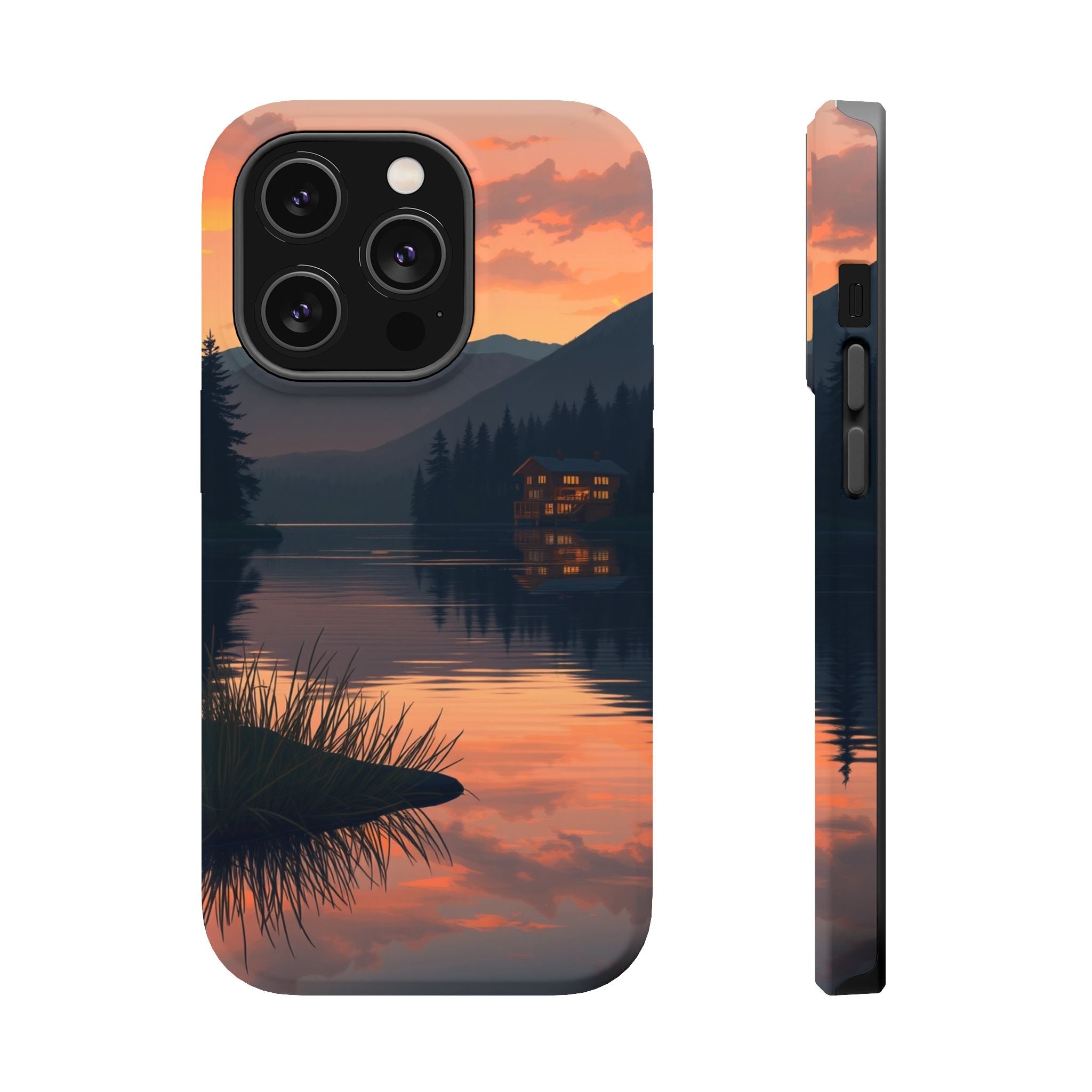 iPhone Sunset Amber And Peach Lake at Twilight Soft iPhone Finish · iPhone Case