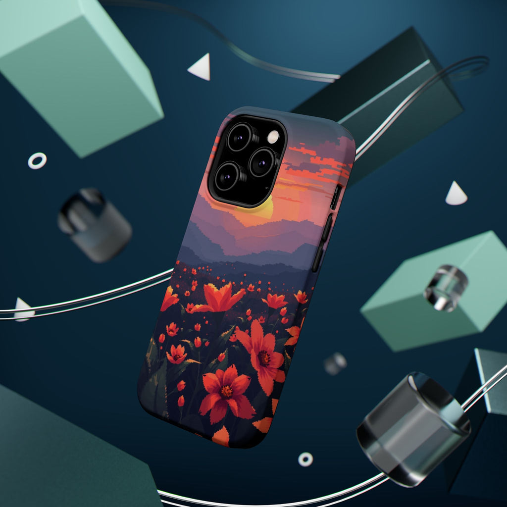 iPhone Sunset Amber And Peach Floral Geometric Soft iPhone Finish · iPhone Case