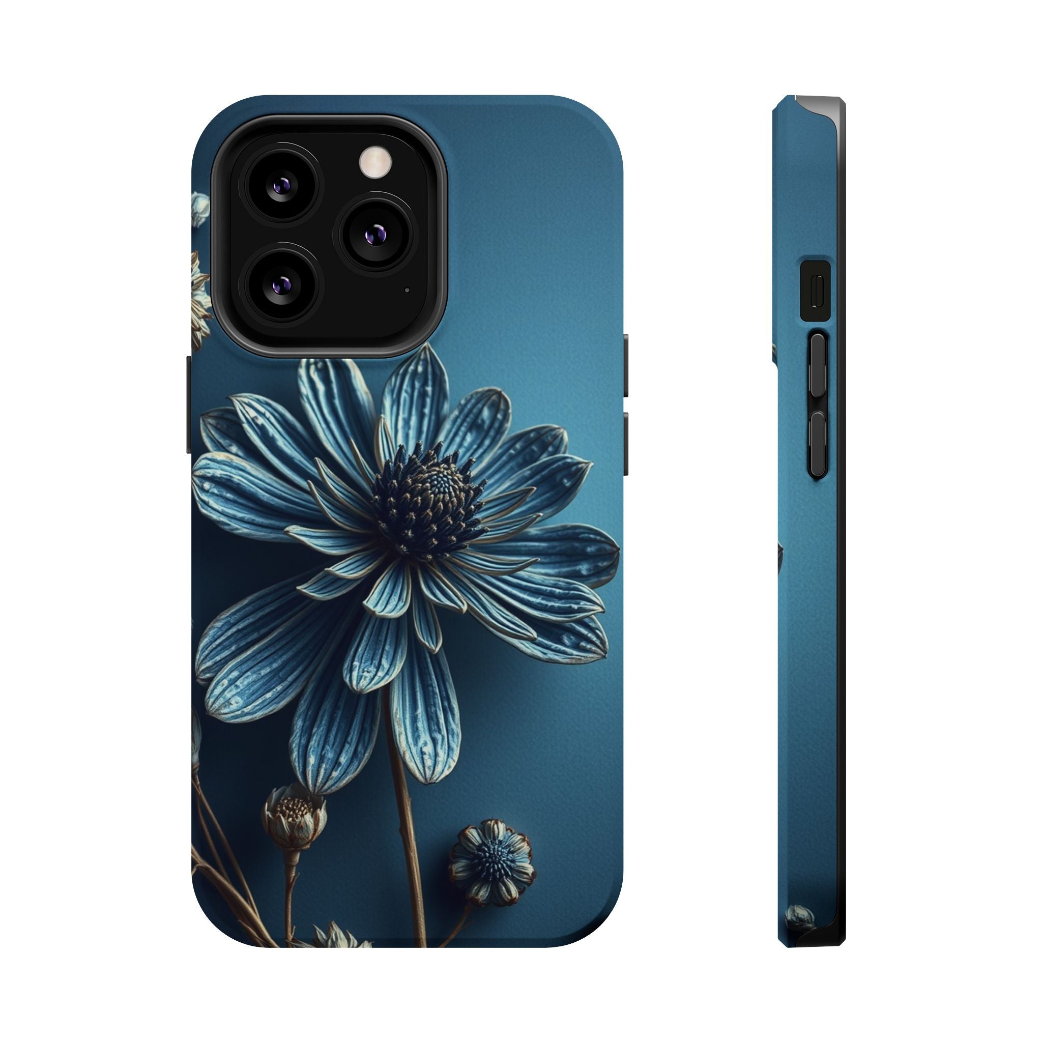 iPhone Midnight Blue And Silver Dried Flower Flat Lay iPhone 15 · iPhone Case