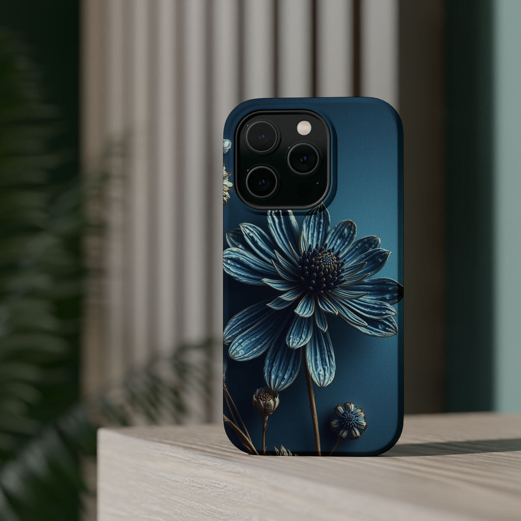 iPhone Midnight Blue And Silver Dried Flower Flat Lay iPhone 15 · iPhone Case
