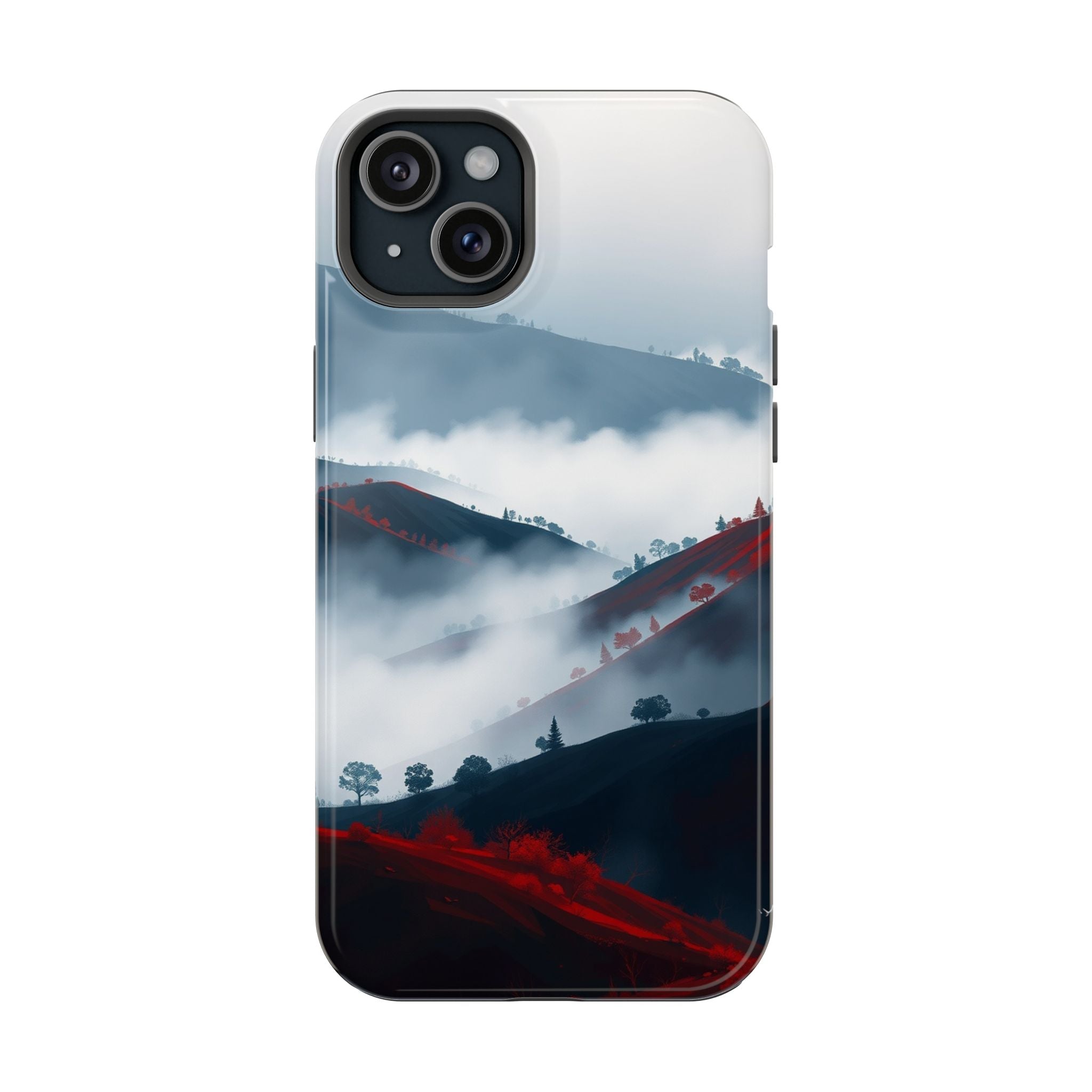 iPhone Black And Crimson Fog Rolling Over Hills Soft iPhone Finish · iPhone Case