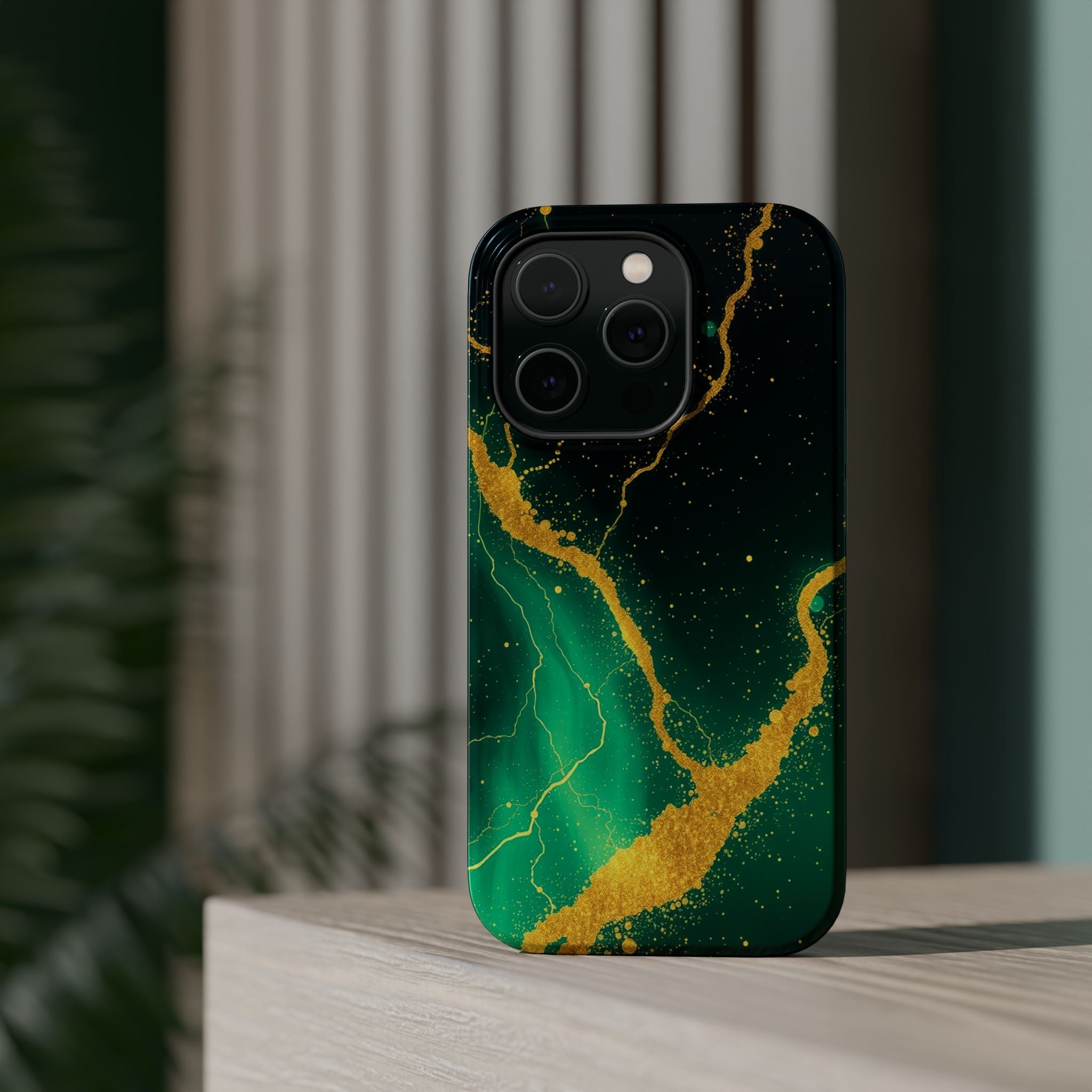 iPhone Emerald Green And Gold Petal Storm Slim iPhone Everyday Designer · iPhone