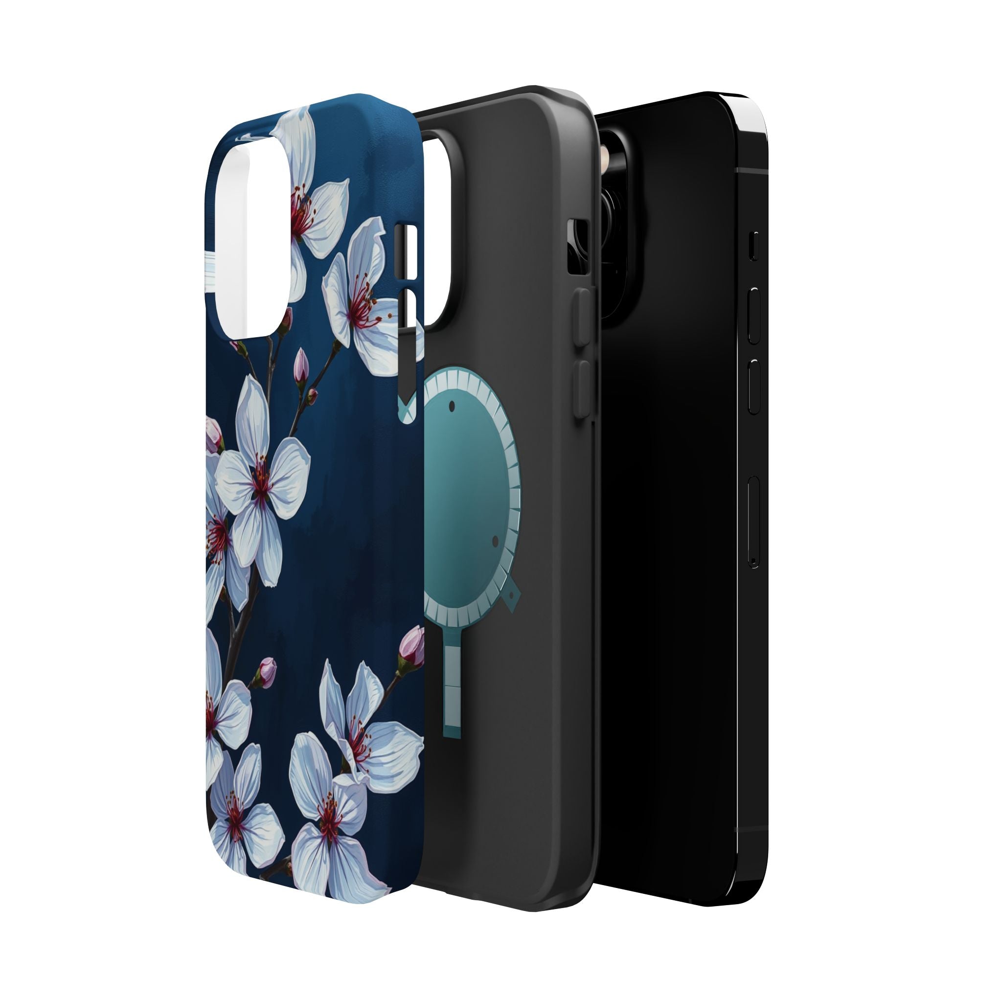 iPhone Midnight Blue And Silver Cherry Blossom Soft iPhone Finish · iPhone Case