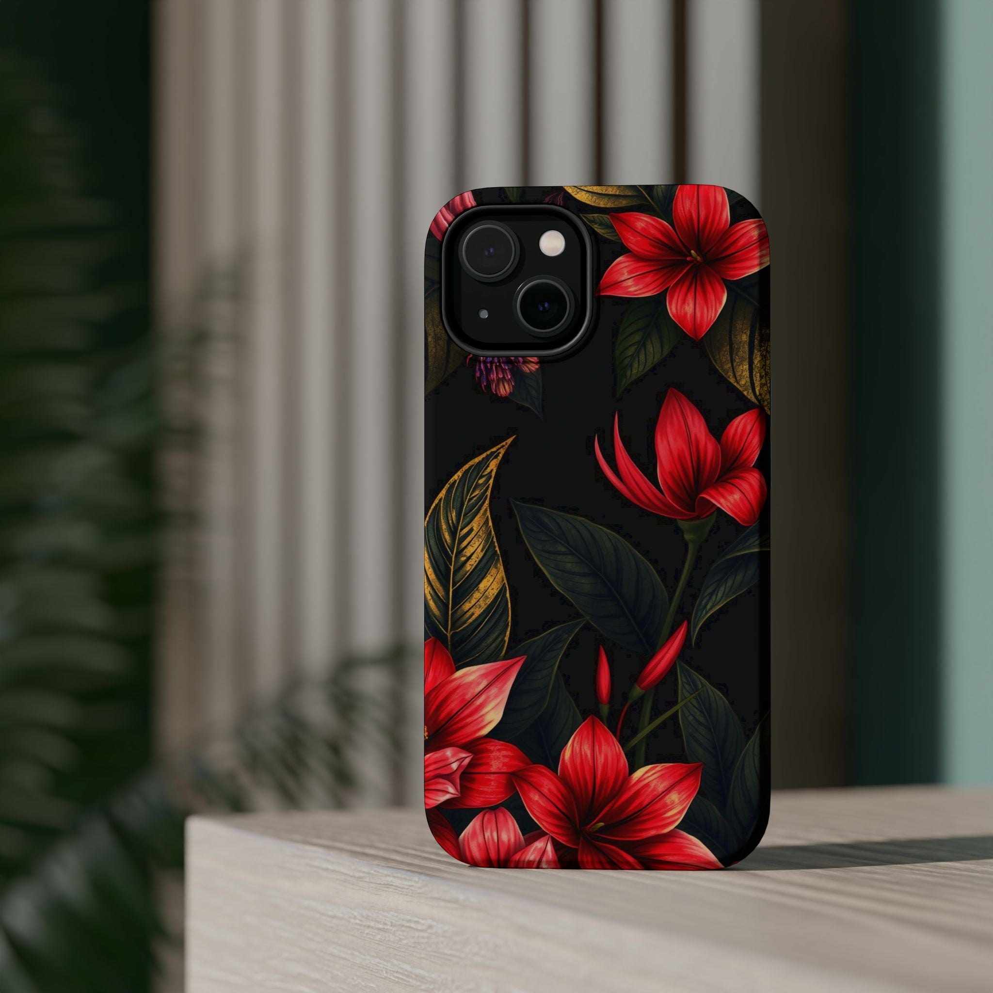 iPhone Black And Crimson Jungle Floral Slim Everyday Designer Case · iPhone Case
