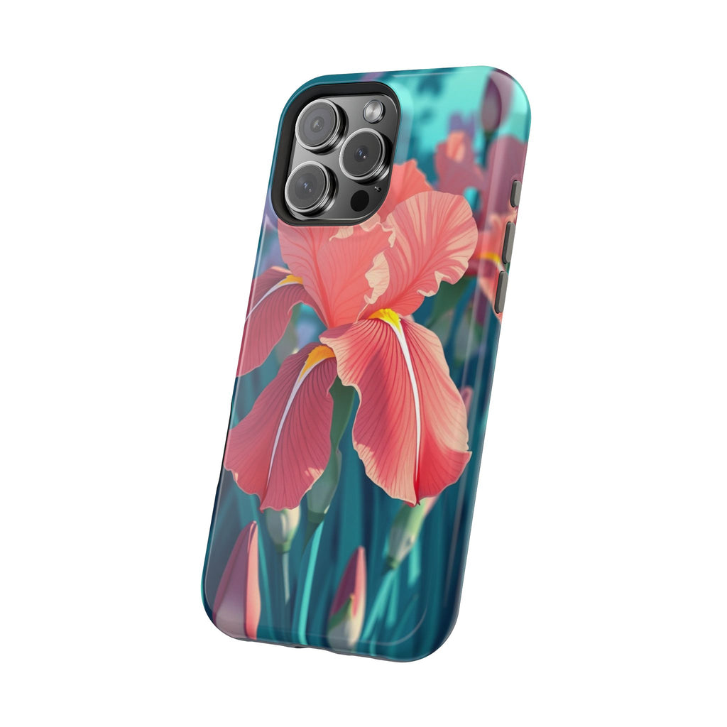 iPhone Teal And Coral Iris Garden Bold Modern Everyday Snap Case · iPhone Case