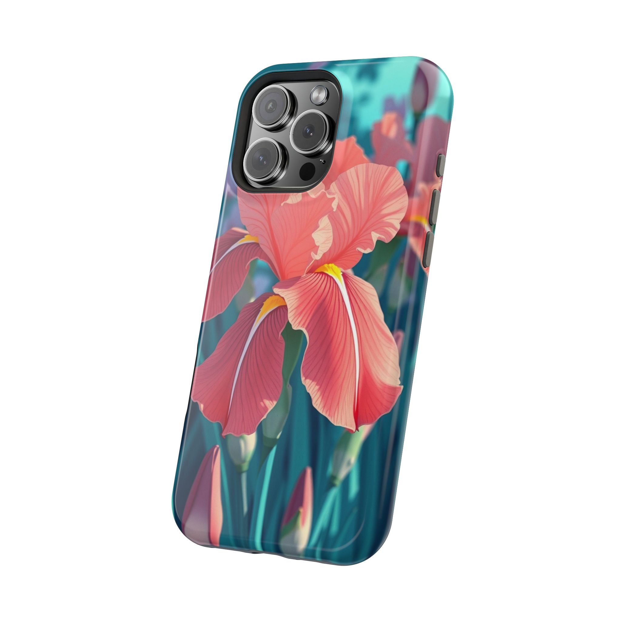 iPhone Teal And Coral Iris Garden Bold Modern Everyday Snap Case · iPhone Case
