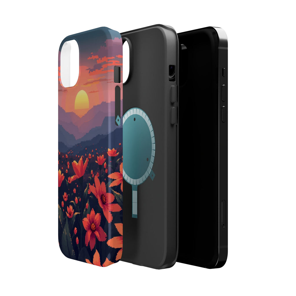 iPhone Sunset Amber And Peach Floral Geometric Soft iPhone Finish · iPhone Case