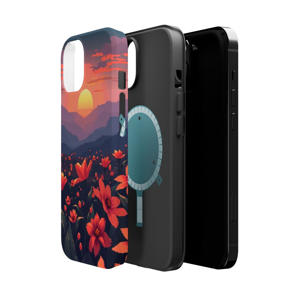 iPhone Sunset Amber And Peach Floral Geometric Soft iPhone Finish · iPhone Case
