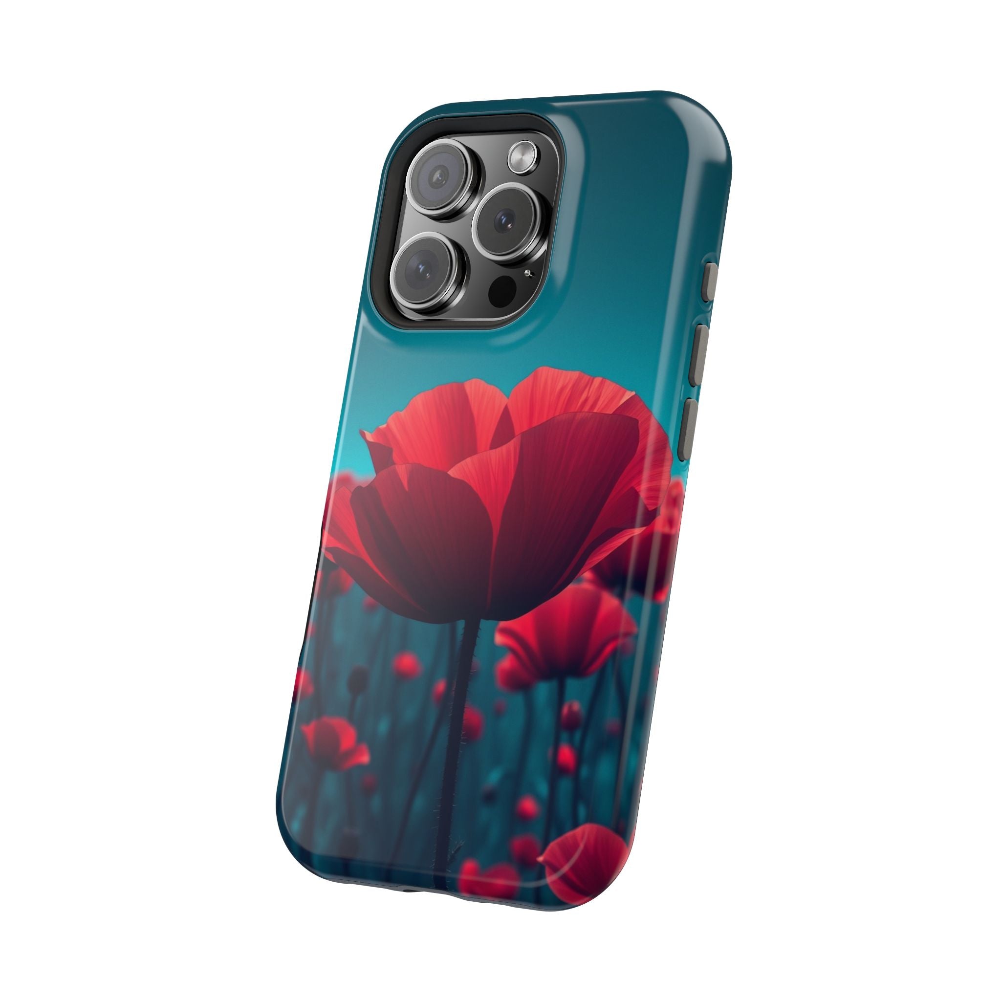 iPhone Teal And Coral Poppy Field Bold Modern Everyday Snap Case · iPhone Case