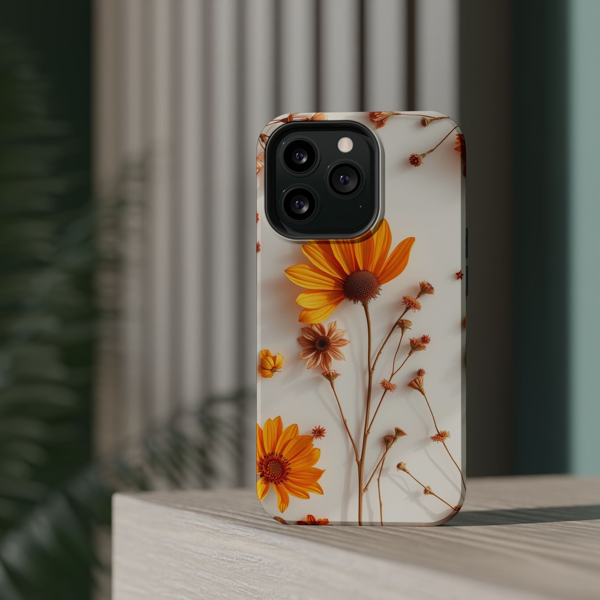iPhone Mustard And Rust Dried Flower Flat Lay Carry Case Slim Snap Case · iPhone