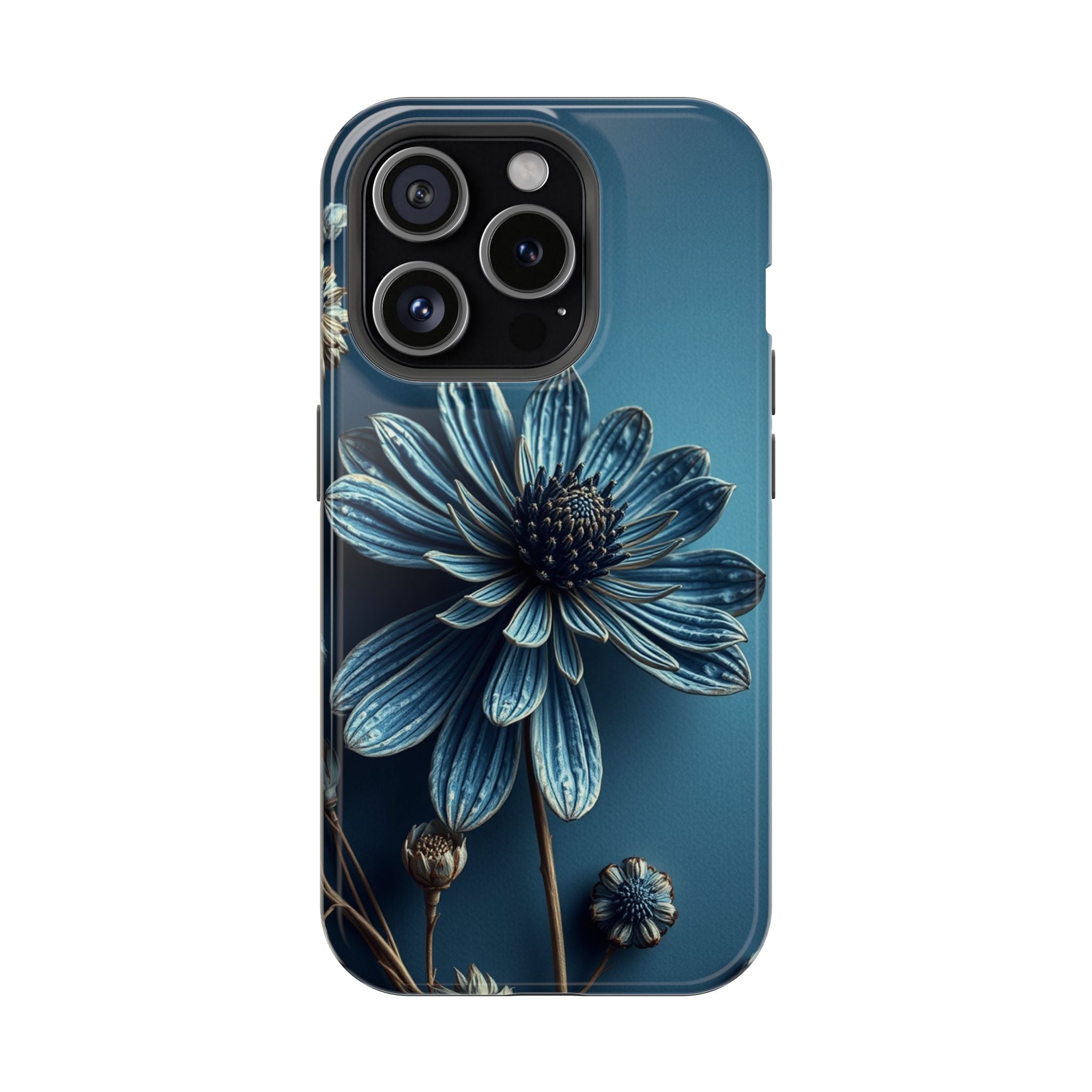 iPhone Midnight Blue And Silver Dried Flower Flat Lay iPhone 15 · iPhone Case