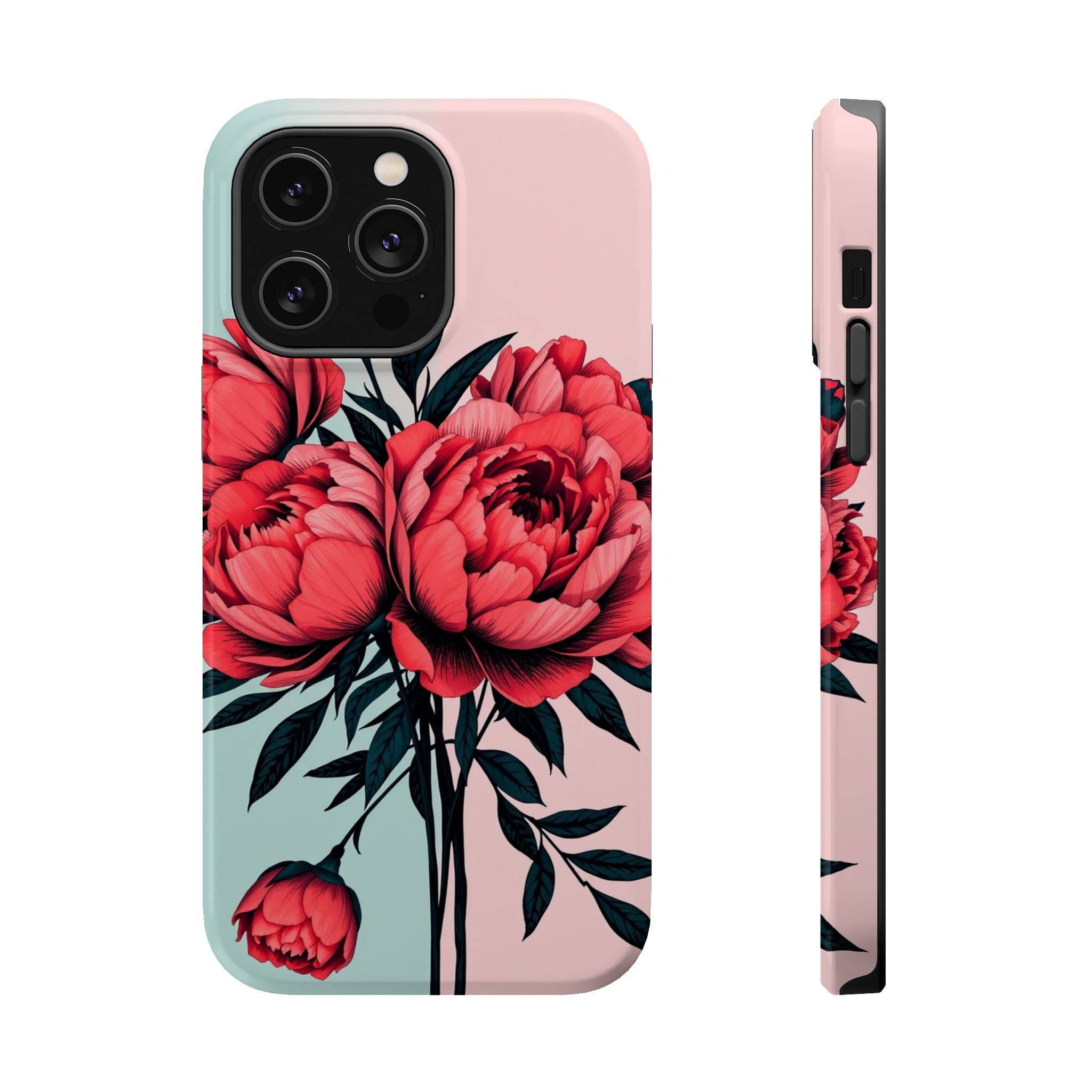 iPhone Teal And Coral Peony Bouquet Artistic Everyday Cas Slim Snap Case · iPhon
