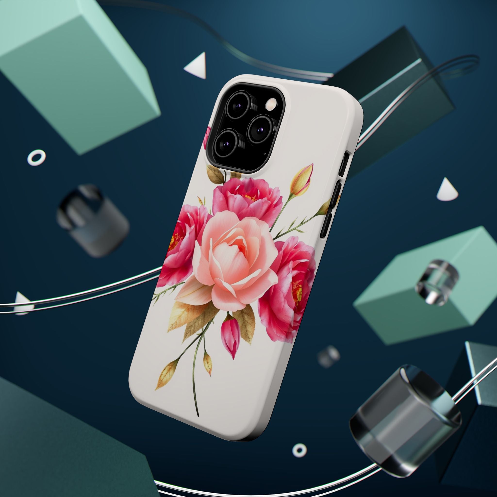 iPhone Rose Pink And Cream Neon Floral Slim Everyday Designer Case · iPhone Case