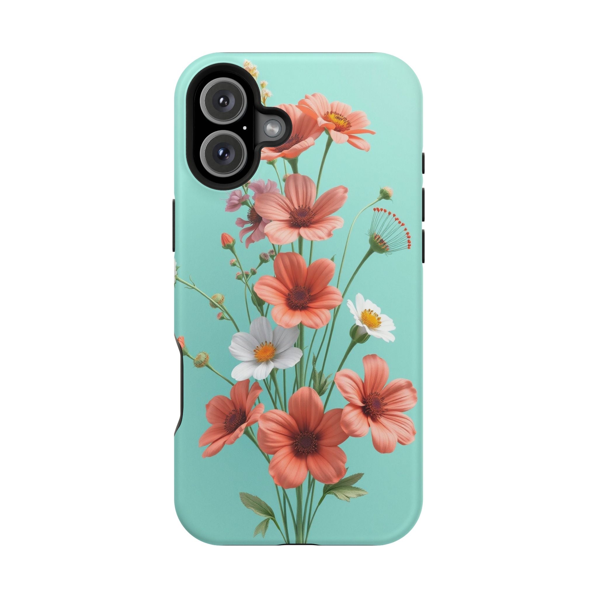 iPhone Teal And Coral Wildflower Bunch Slim Everyday Designer Case · iPhone Case
