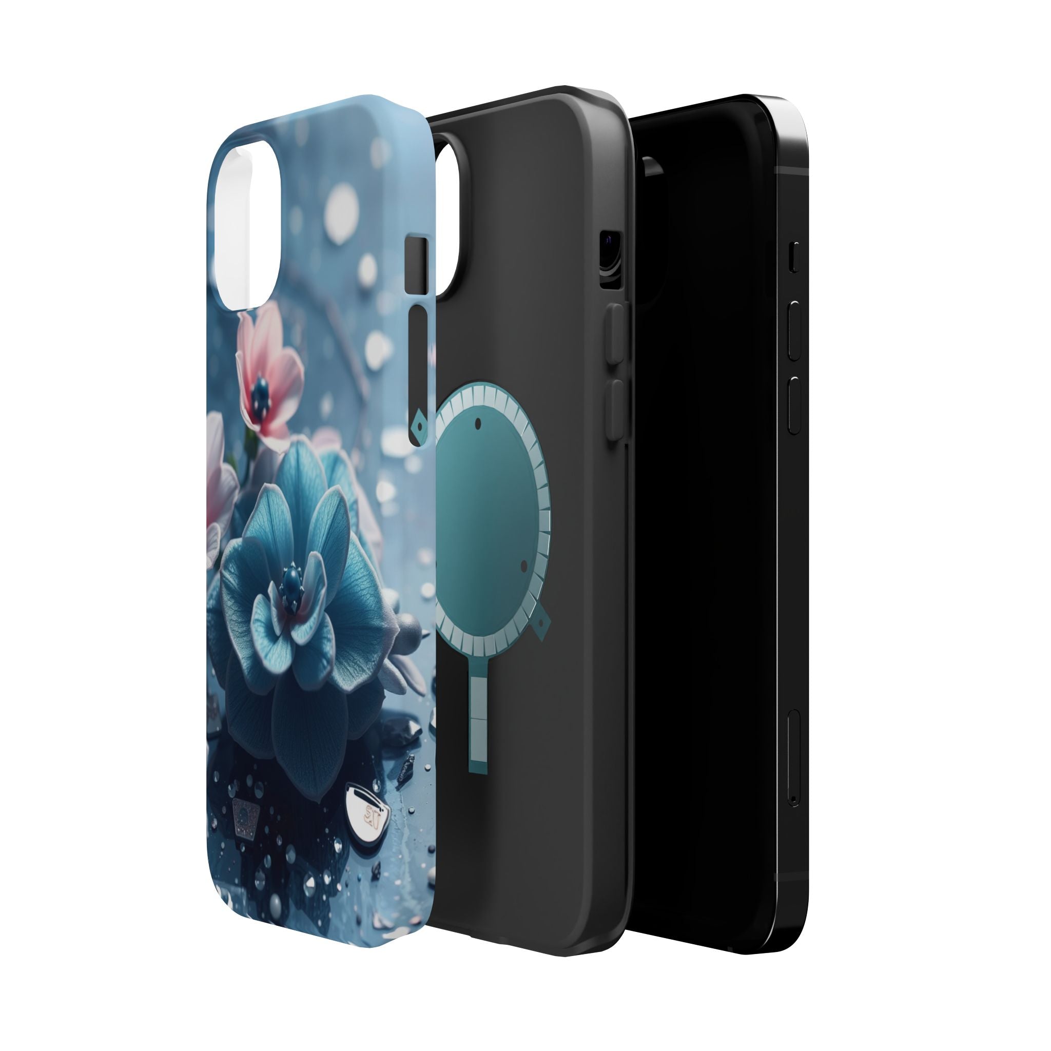 iPhone Midnight Blue And Silver Floral Terrazzo Soft iPhone Finish · iPhone Case