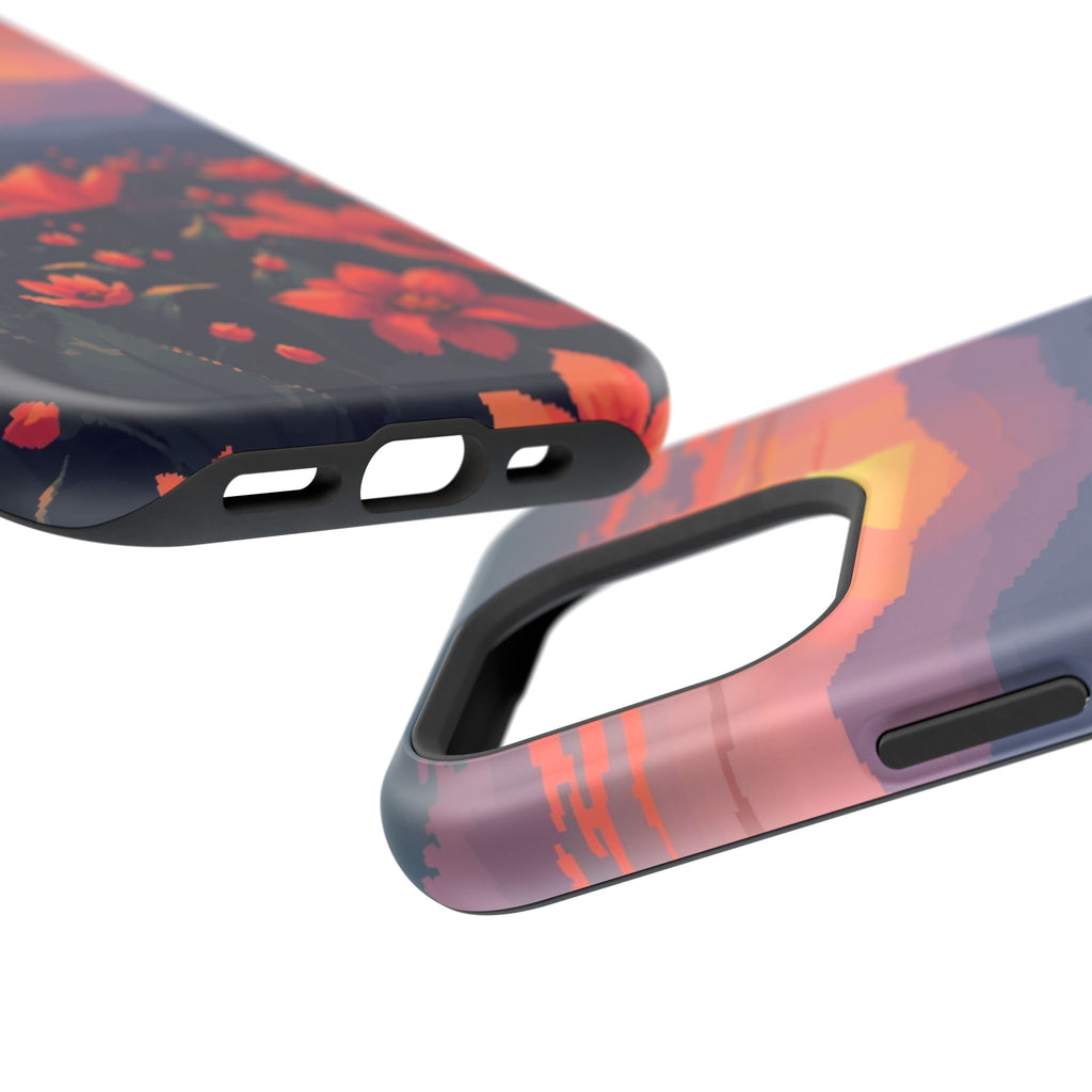 iPhone Sunset Amber And Peach Floral Geometric Soft iPhone Finish · iPhone Case