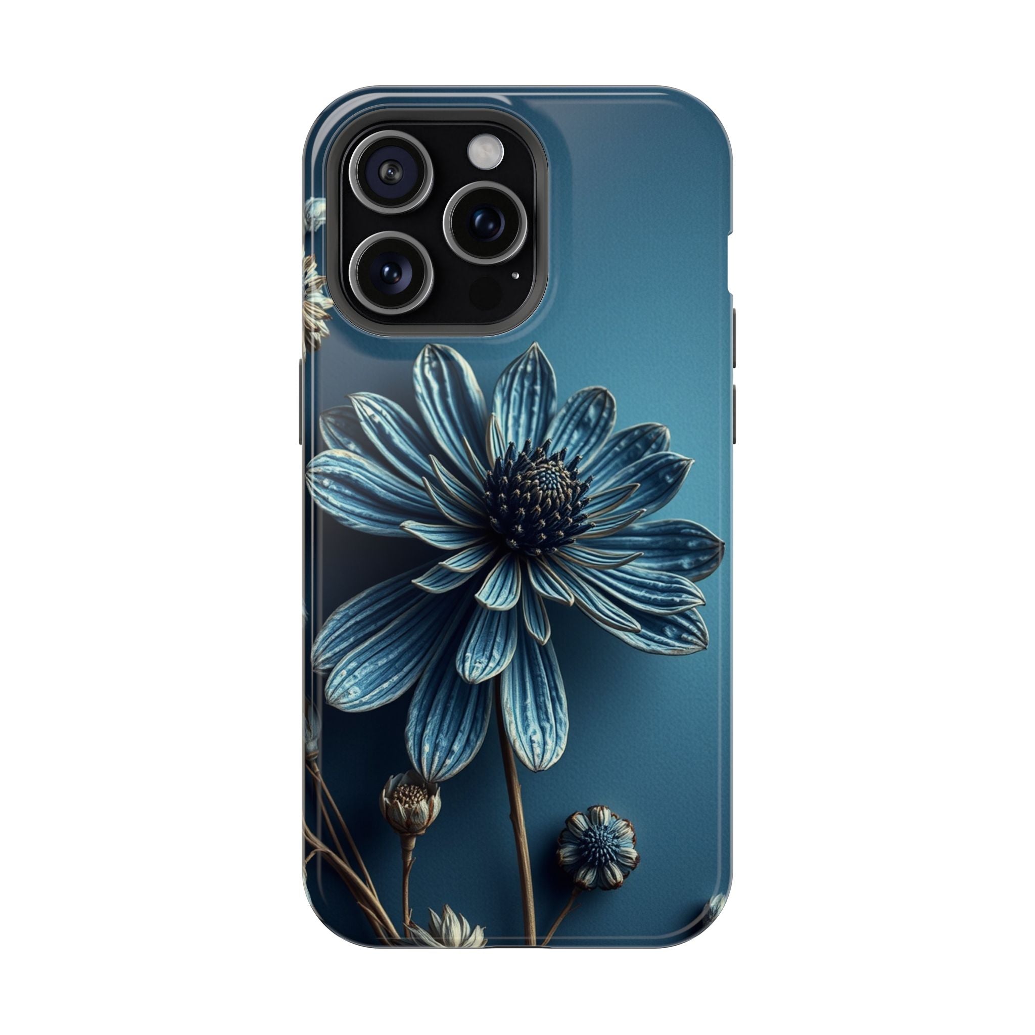 iPhone Midnight Blue And Silver Dried Flower Flat Lay iPhone 15 · iPhone Case