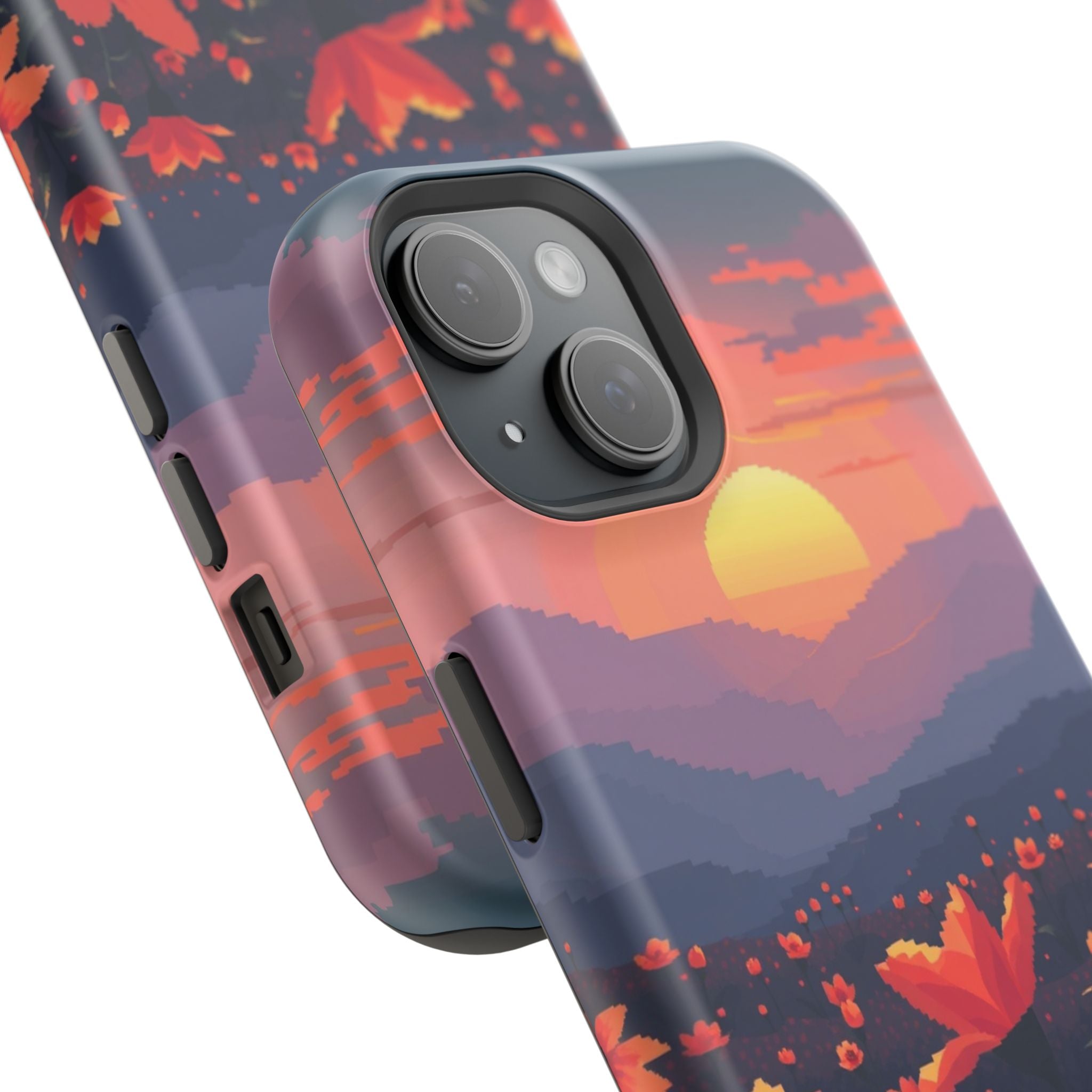 iPhone Sunset Amber And Peach Floral Geometric Soft iPhone Finish · iPhone Case