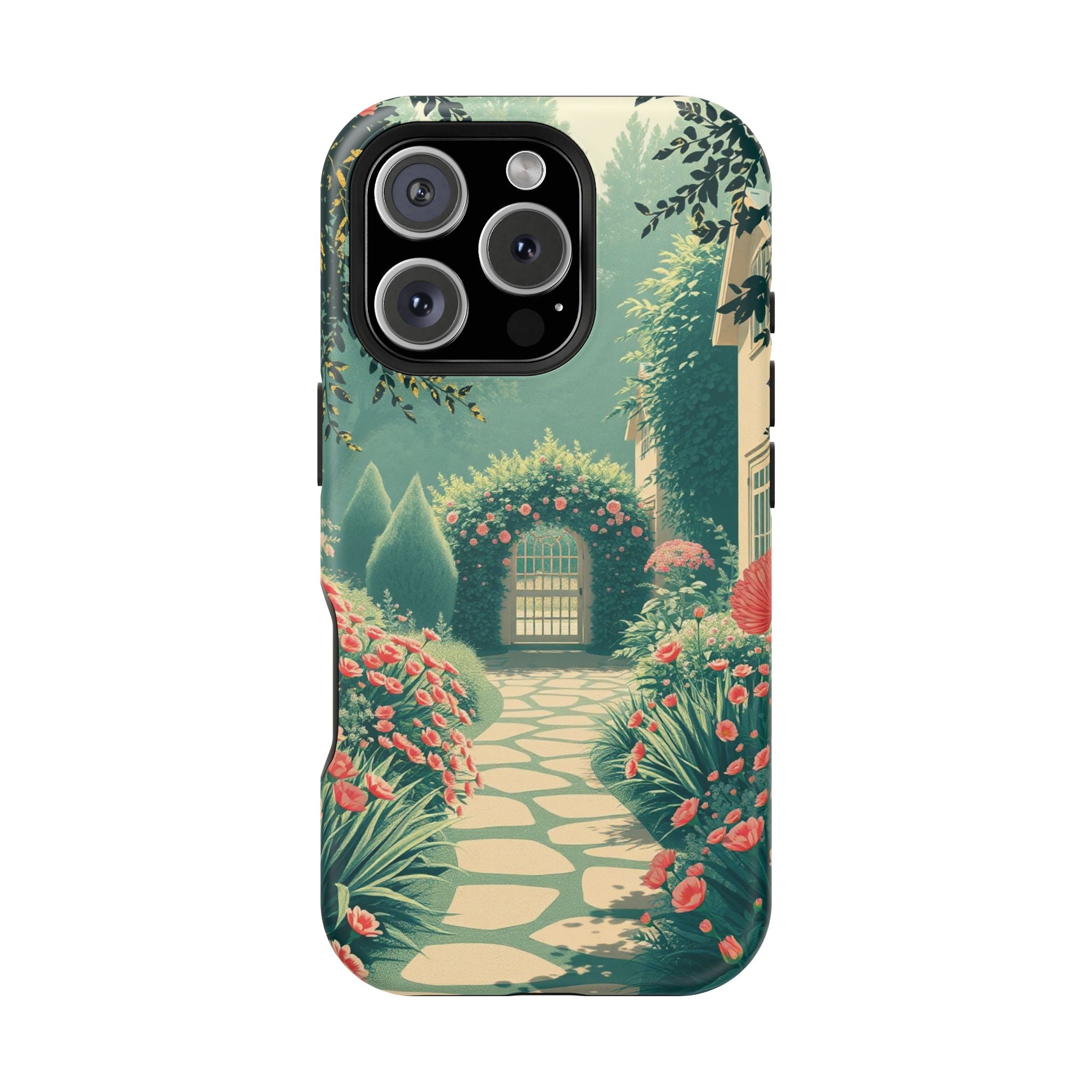 iPhone Teal And Coral Cottage Garden Slim Everyday Designer Case · iPhone Case