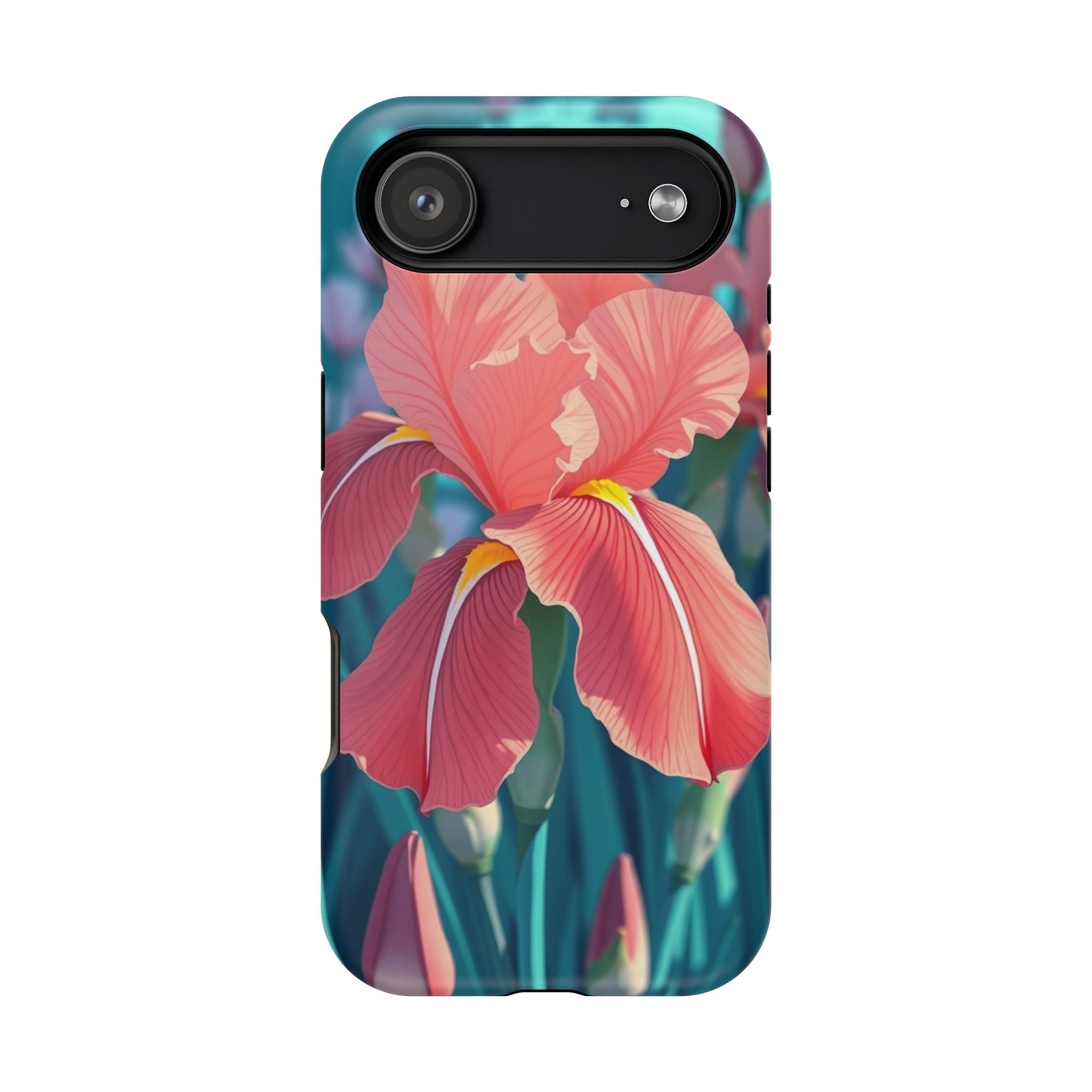 iPhone Teal And Coral Iris Garden Bold Modern Everyday Snap Case · iPhone Case