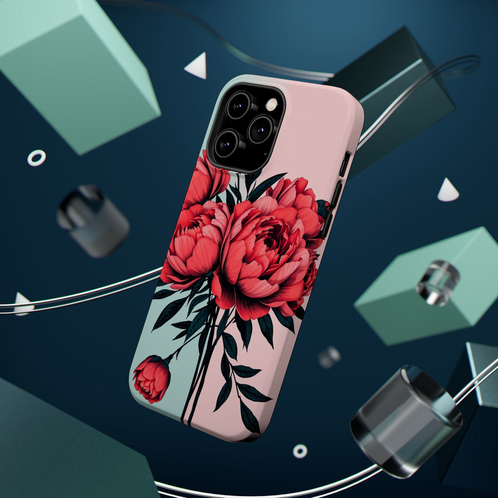 iPhone Teal And Coral Peony Bouquet Artistic Everyday Cas Slim Snap Case · iPhon