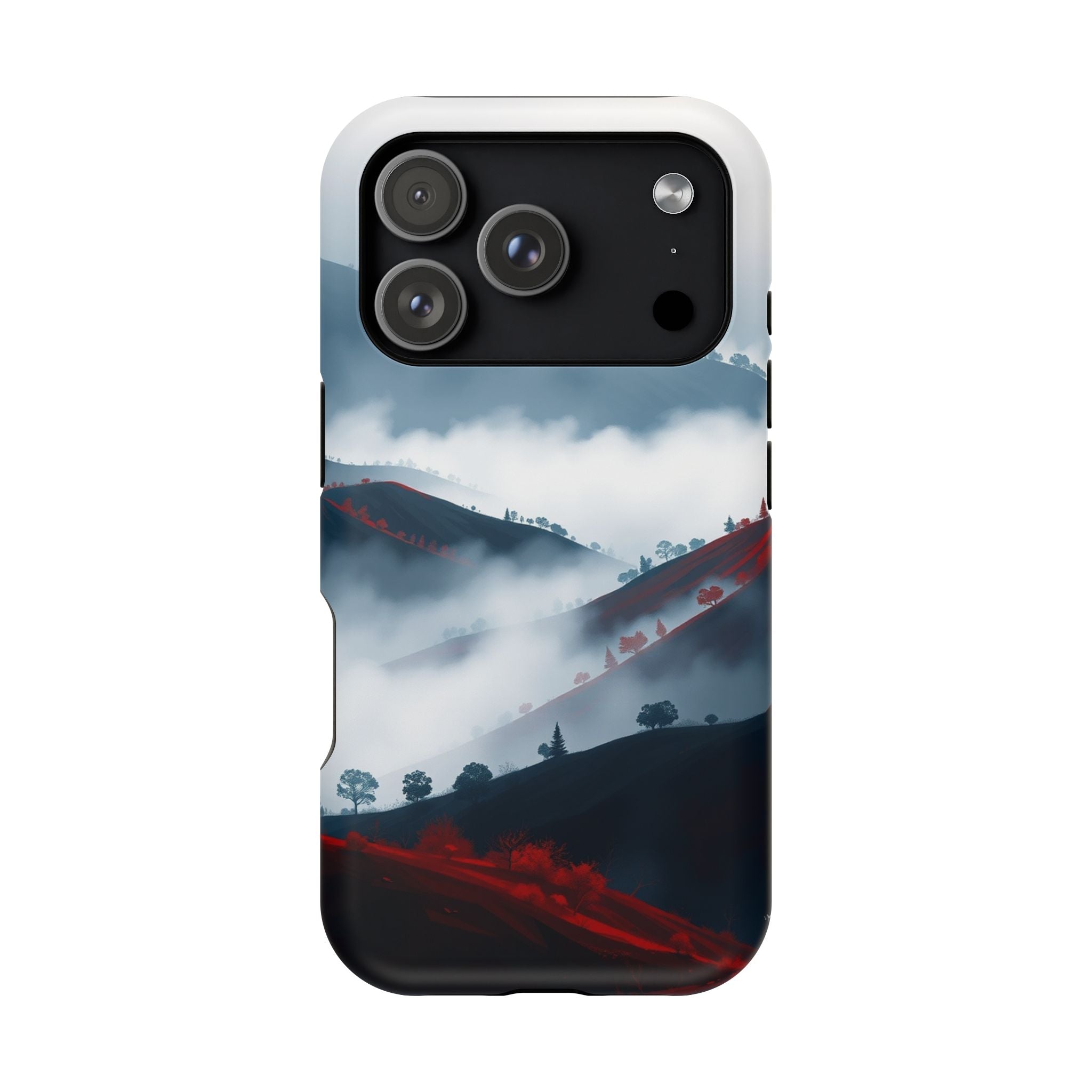 iPhone Black And Crimson Fog Rolling Over Hills Soft iPhone Finish · iPhone Case