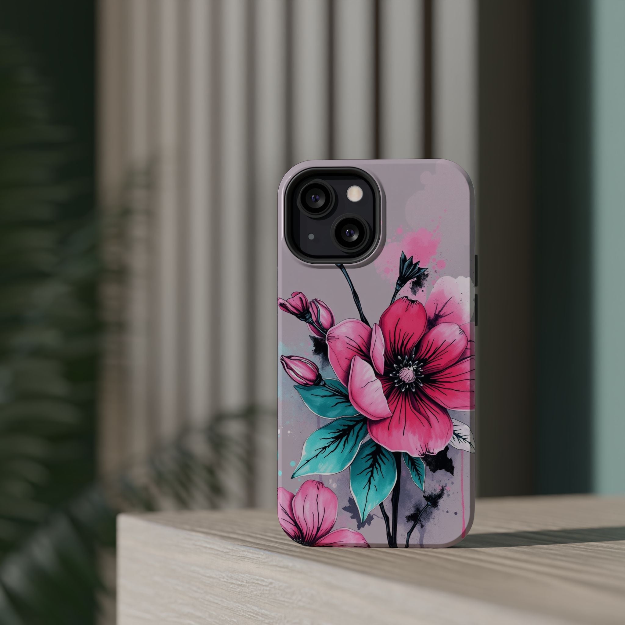 iPhone Mint And Blush Floral Ink Wash Slim Everyday Designer Case · iPhone Case