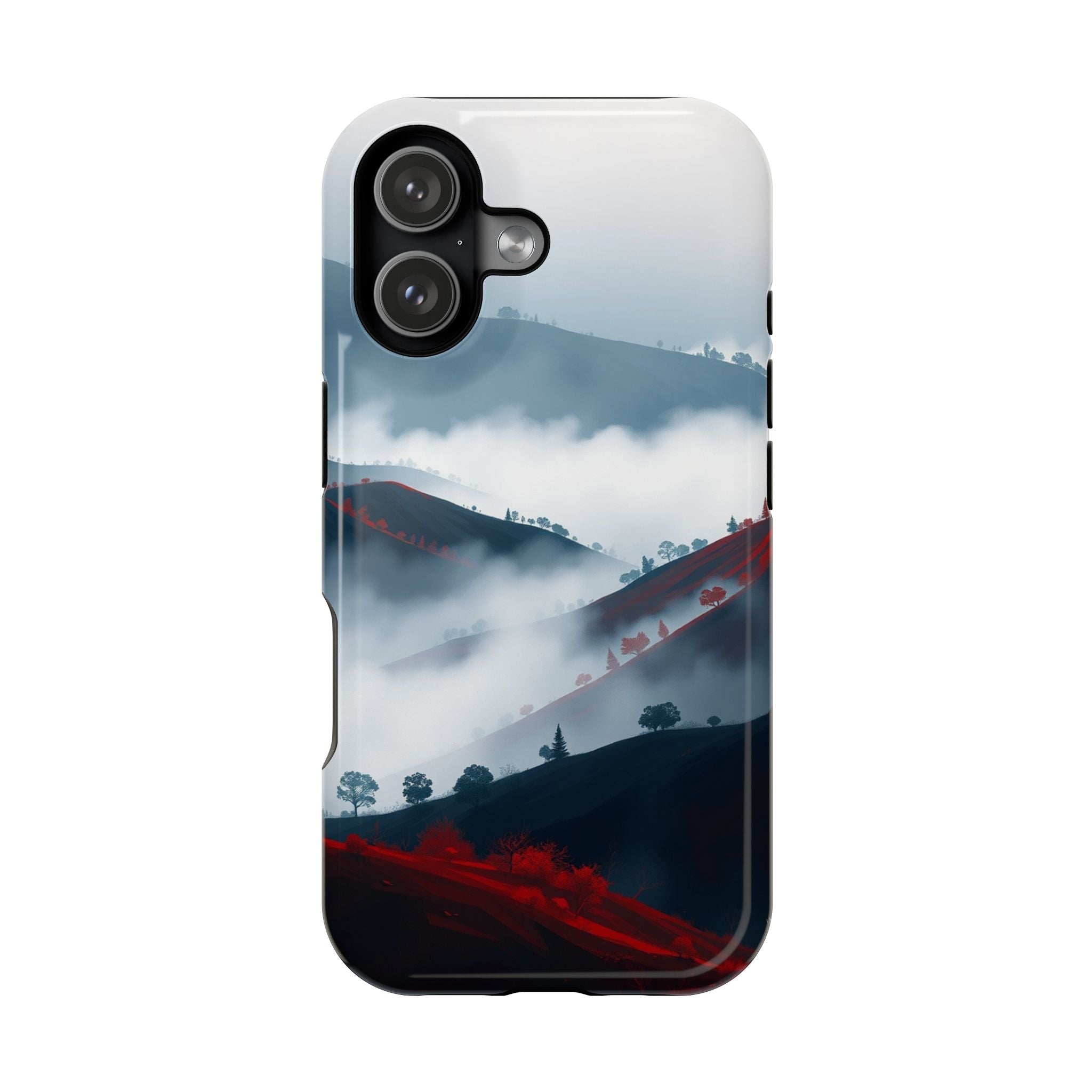 iPhone Black And Crimson Fog Rolling Over Hills Soft iPhone Finish · iPhone Case