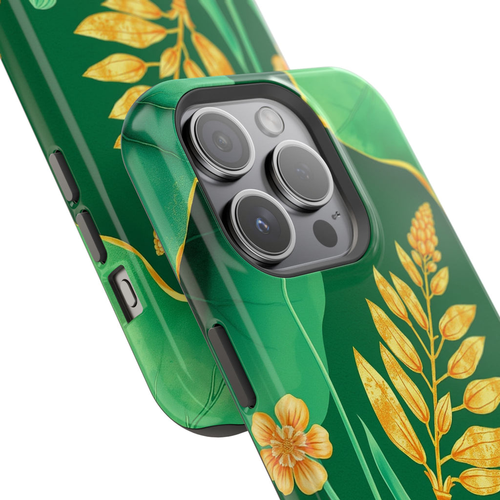 iPhone Emerald Green And Gold Botanical Illustration Ga Slim Snap Case · iPhone