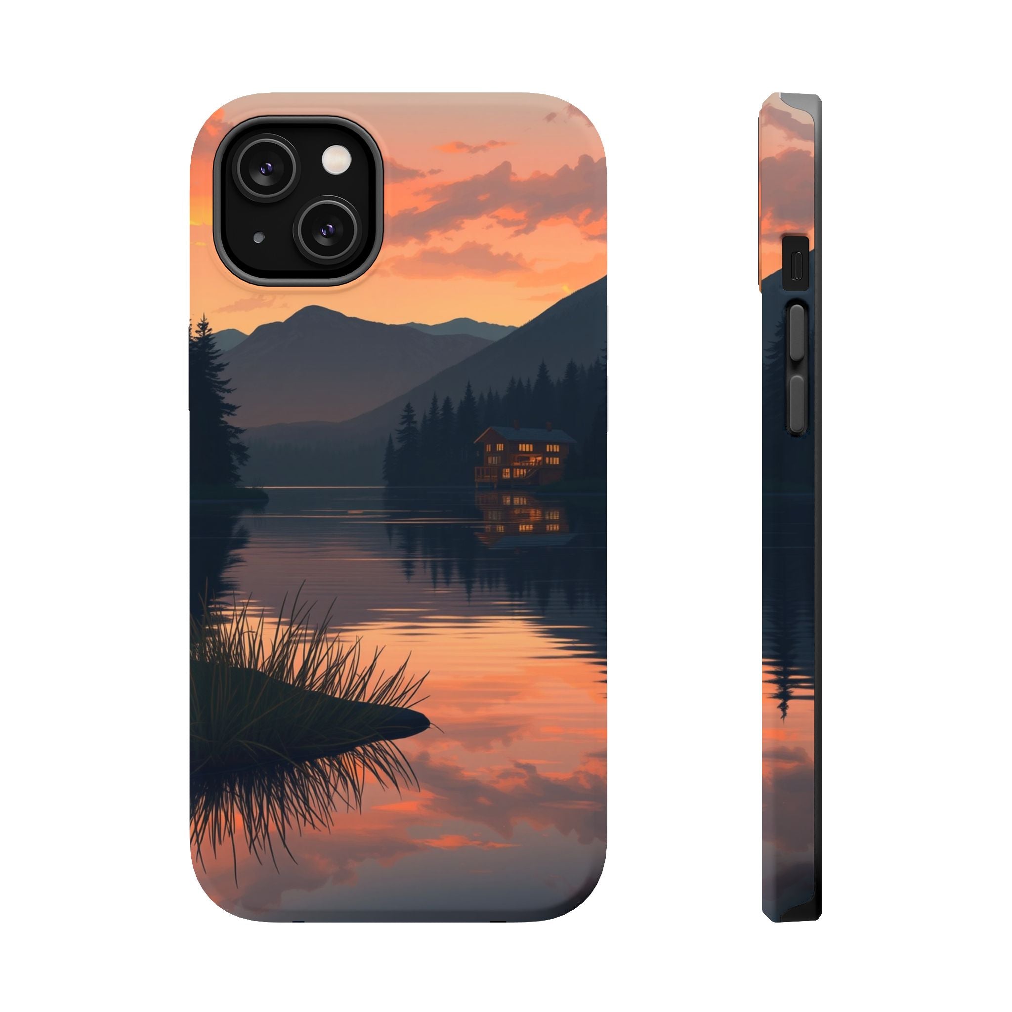 iPhone Sunset Amber And Peach Lake at Twilight Soft iPhone Finish · iPhone Case