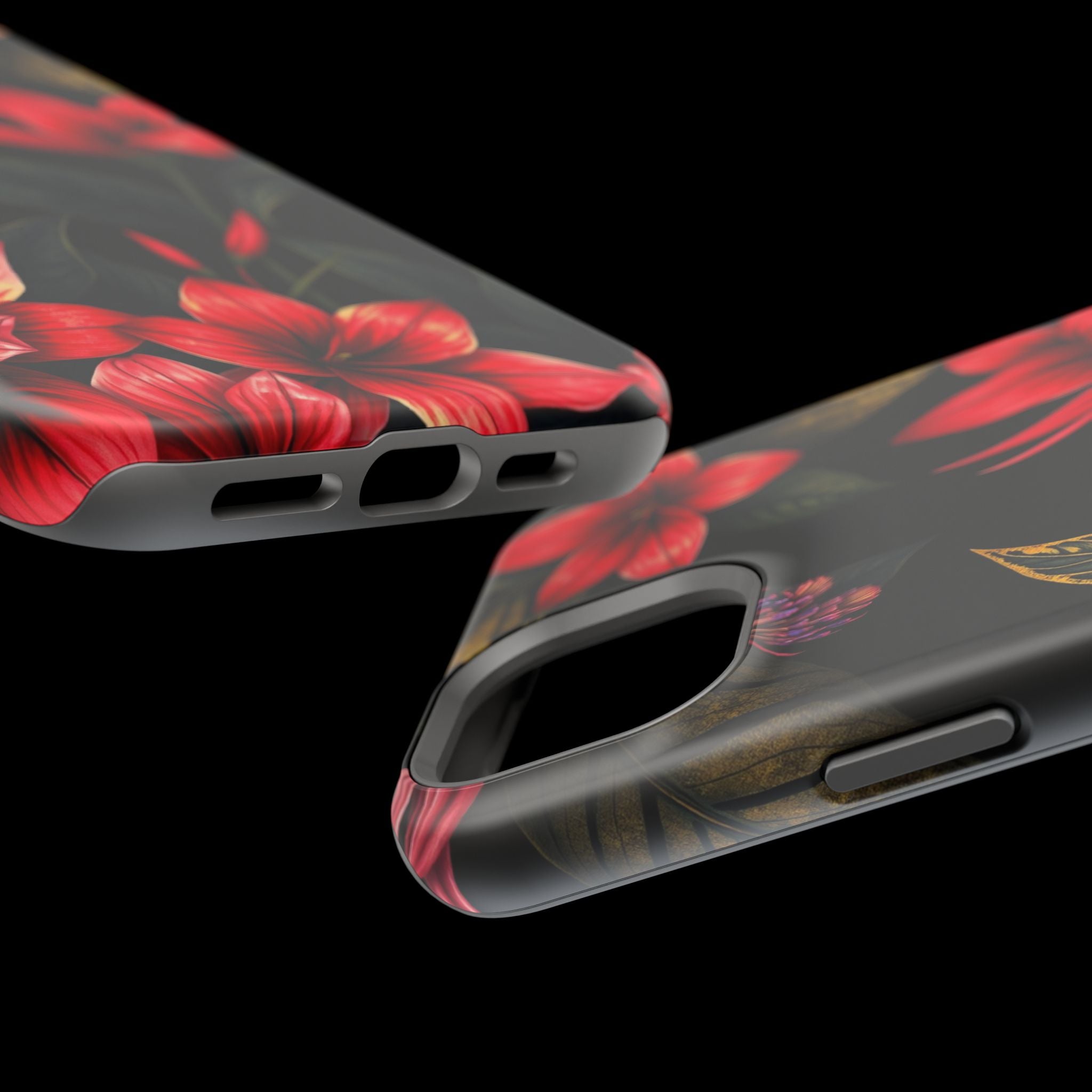 iPhone Black And Crimson Jungle Floral Slim Everyday Designer Case · iPhone Case