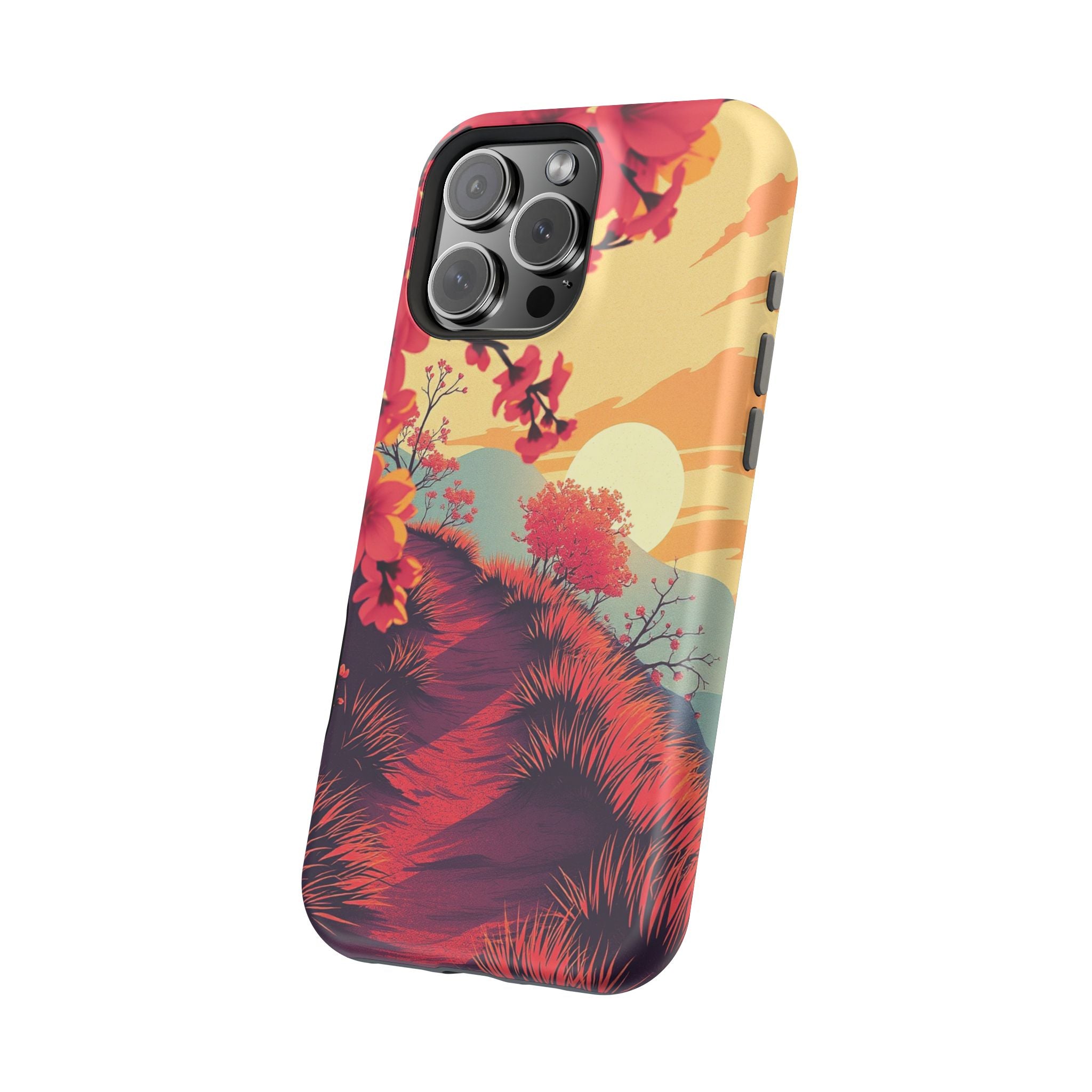 iPhone Sunset Amber And Peach Blossom Trail Soft iPhone 15 Finish · iPhone Case