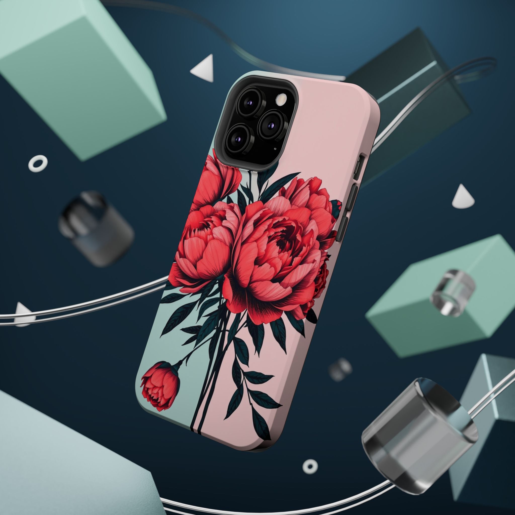 iPhone Teal And Coral Peony Bouquet Artistic Everyday Cas Slim Snap Case · iPhon