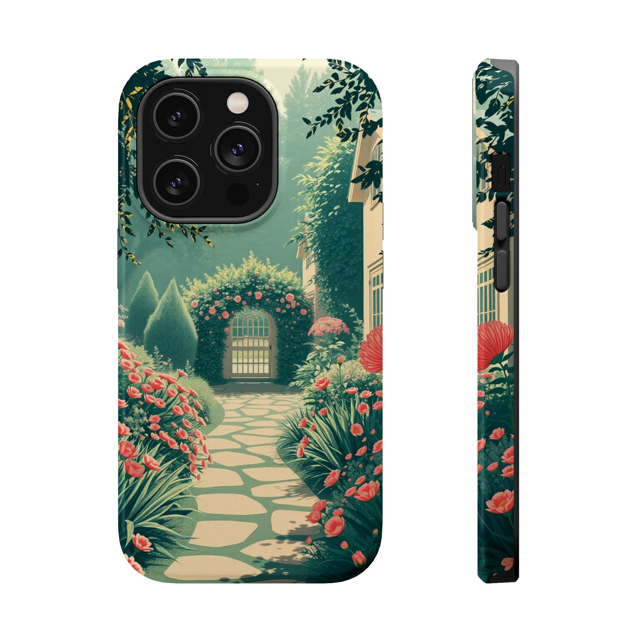 iPhone Teal And Coral Cottage Garden Slim Everyday Designer Case · iPhone Case