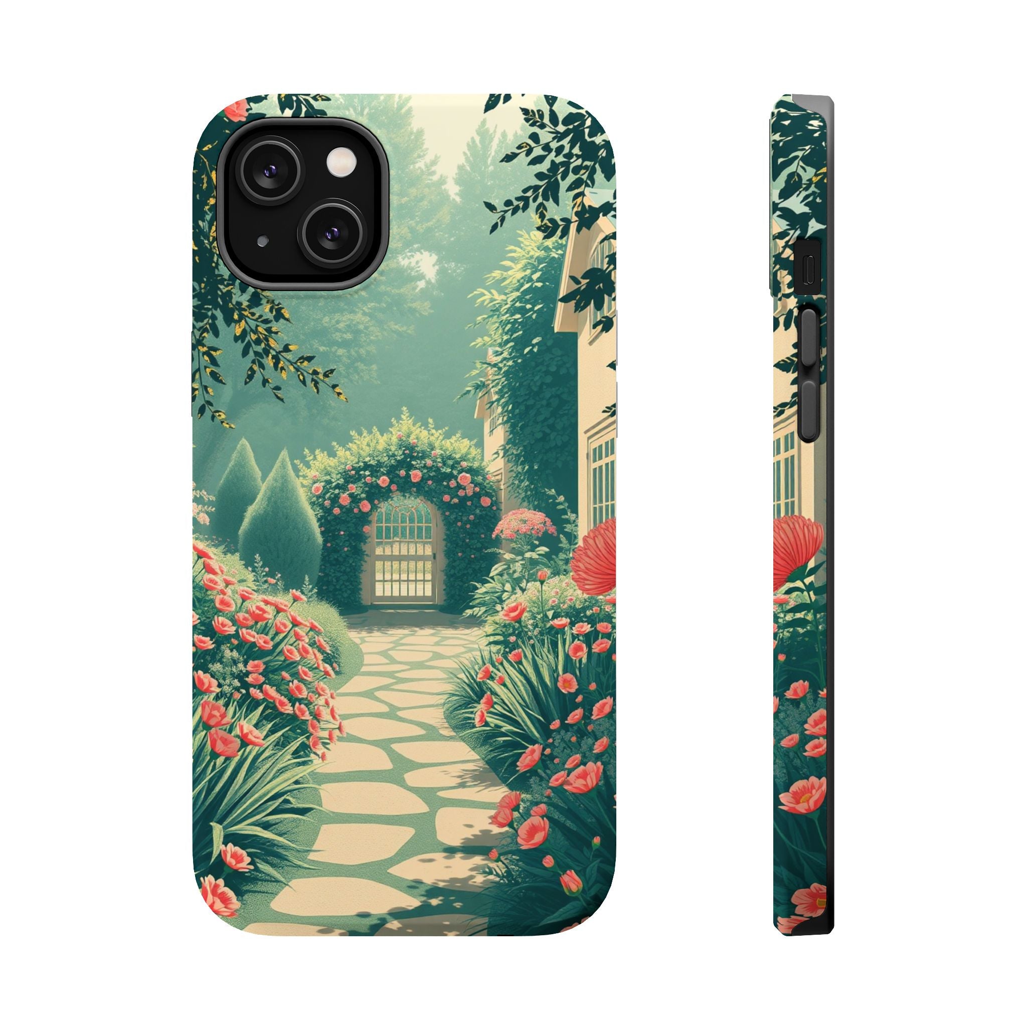 iPhone Teal And Coral Cottage Garden Slim Everyday Designer Case · iPhone Case