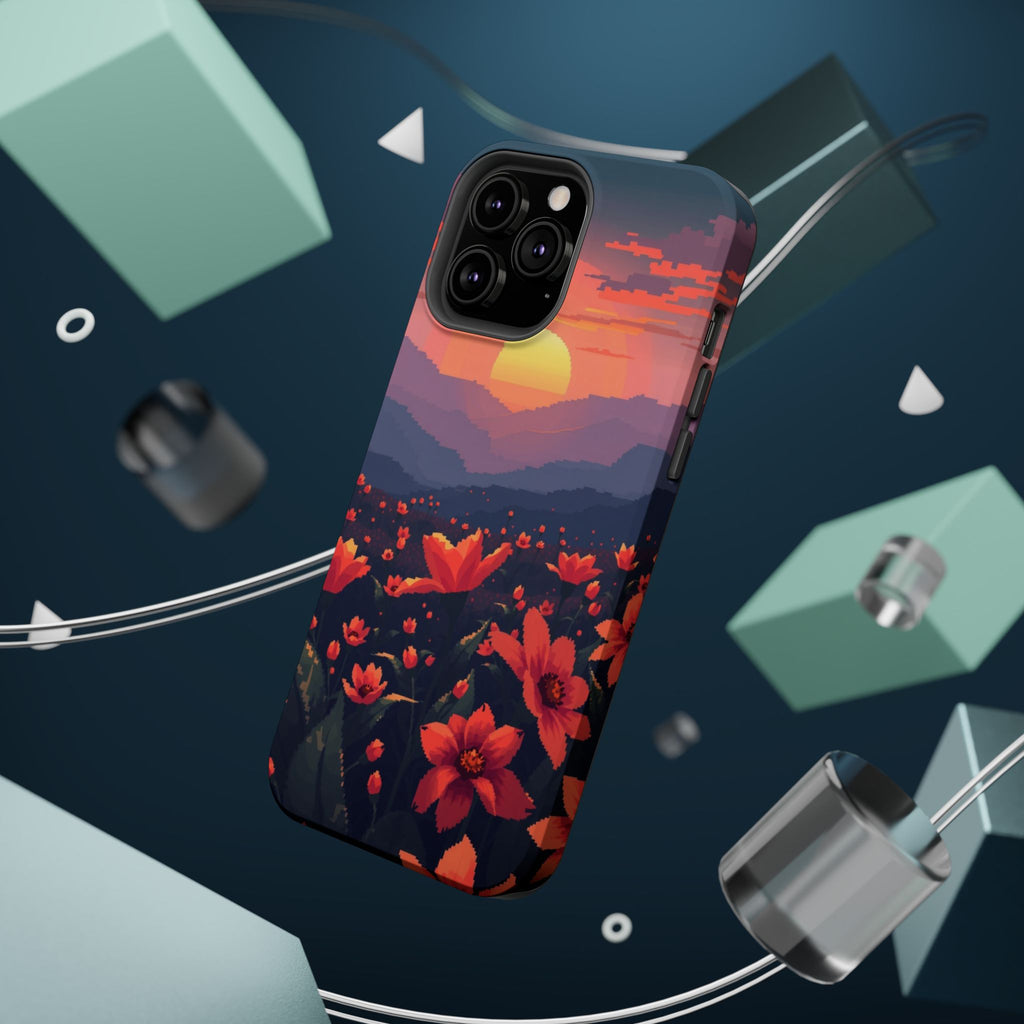 iPhone Sunset Amber And Peach Floral Geometric Soft iPhone Finish · iPhone Case