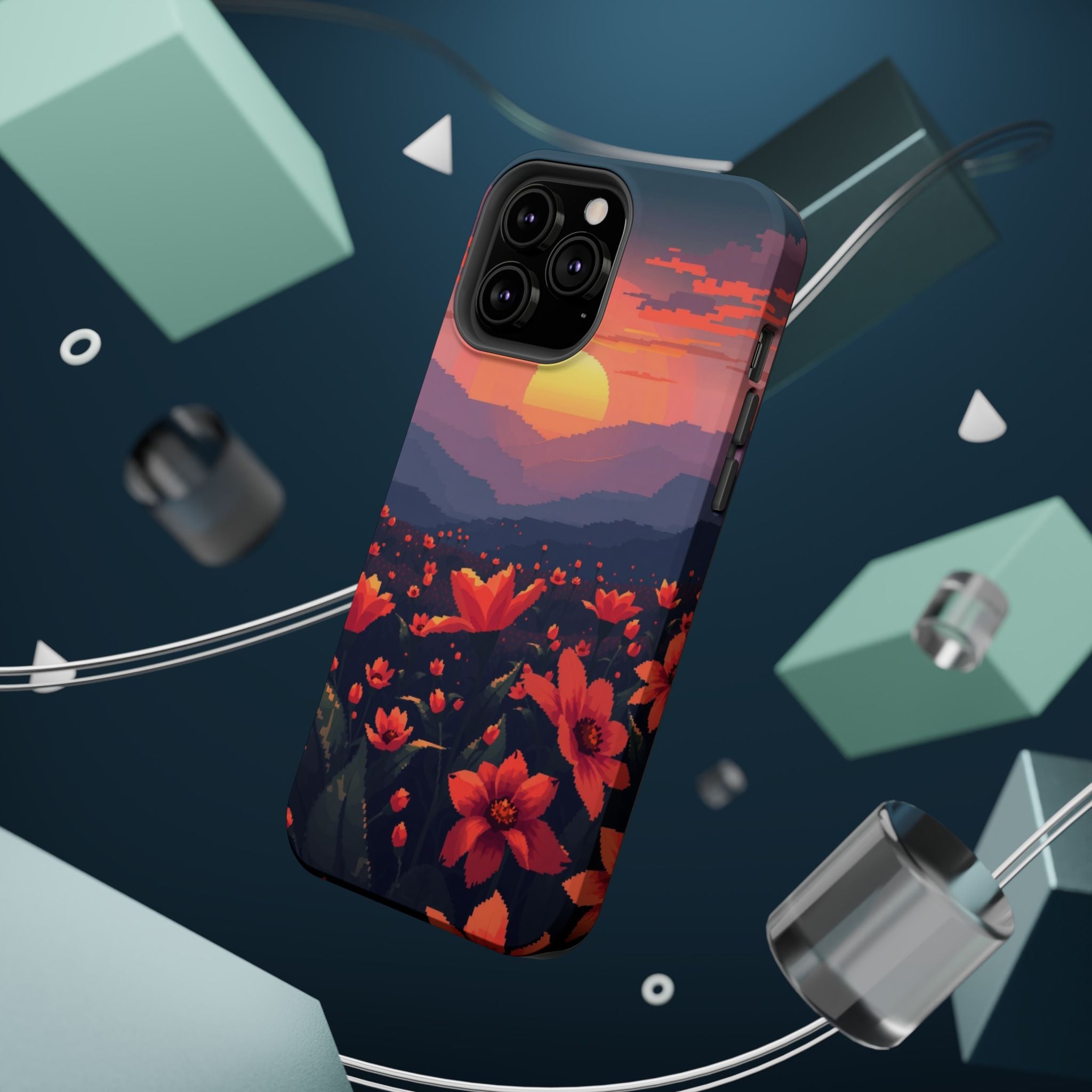 iPhone Sunset Amber And Peach Floral Geometric Soft iPhone Finish · iPhone Case