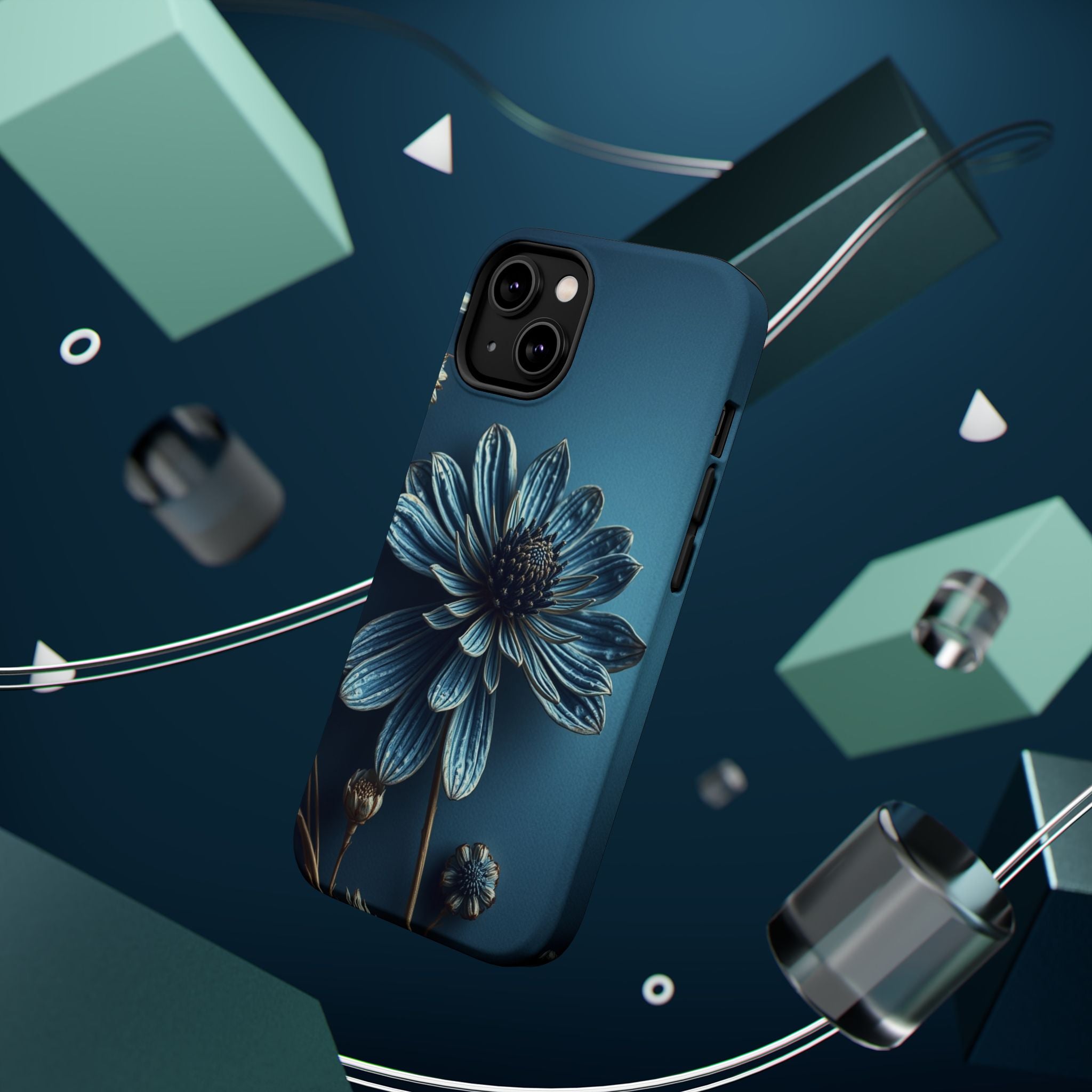 iPhone Midnight Blue And Silver Dried Flower Flat Lay iPhone 15 · iPhone Case