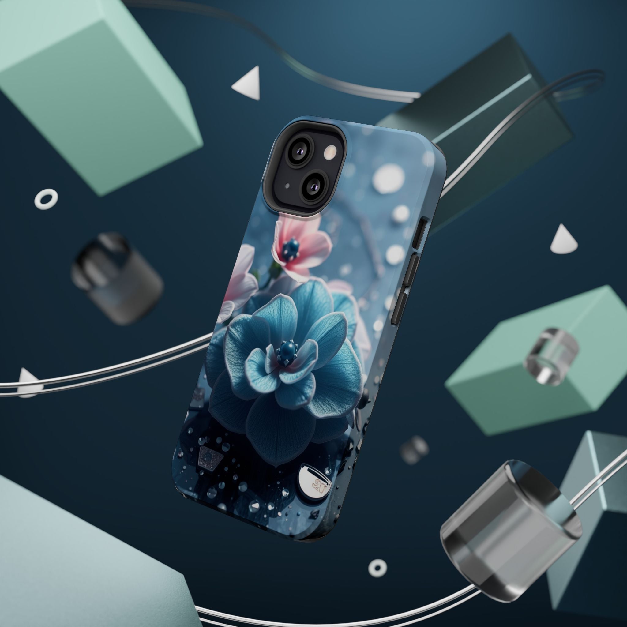 iPhone Midnight Blue And Silver Floral Terrazzo Soft iPhone Finish · iPhone Case