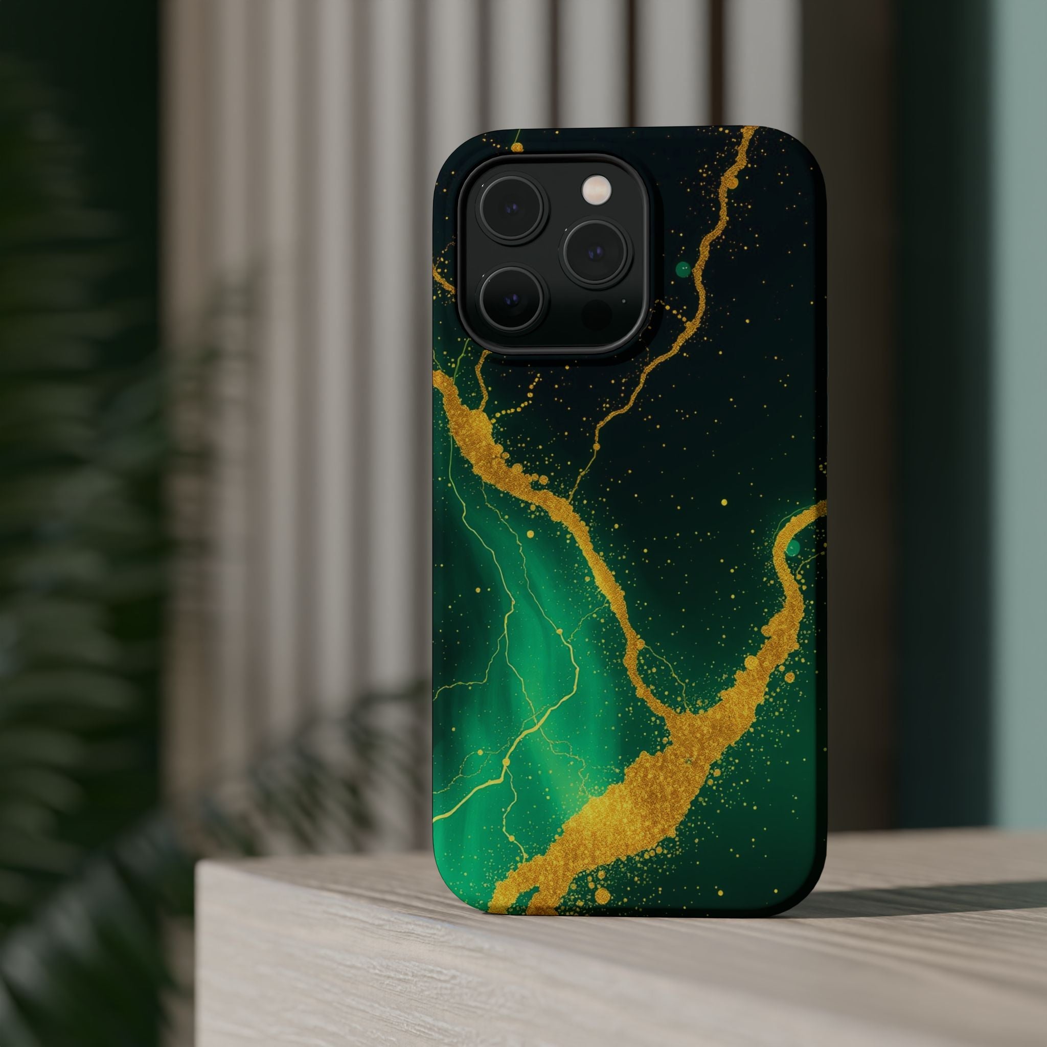 iPhone Emerald Green And Gold Petal Storm Slim iPhone Everyday Designer · iPhone