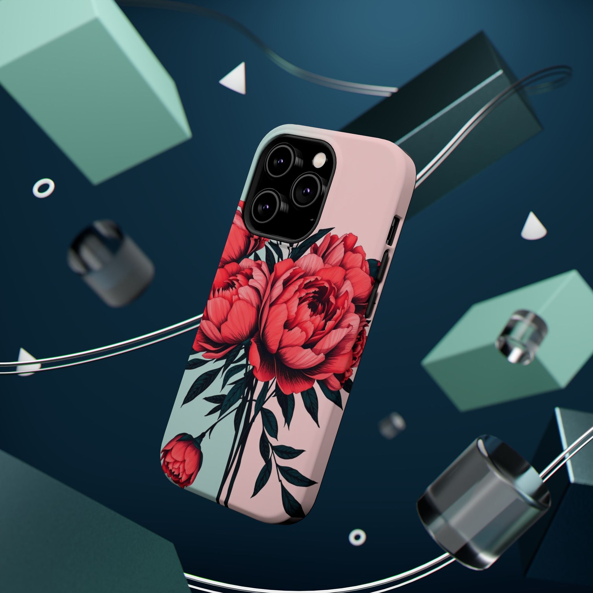 iPhone Teal And Coral Peony Bouquet Artistic Everyday Cas Slim Snap Case · iPhon