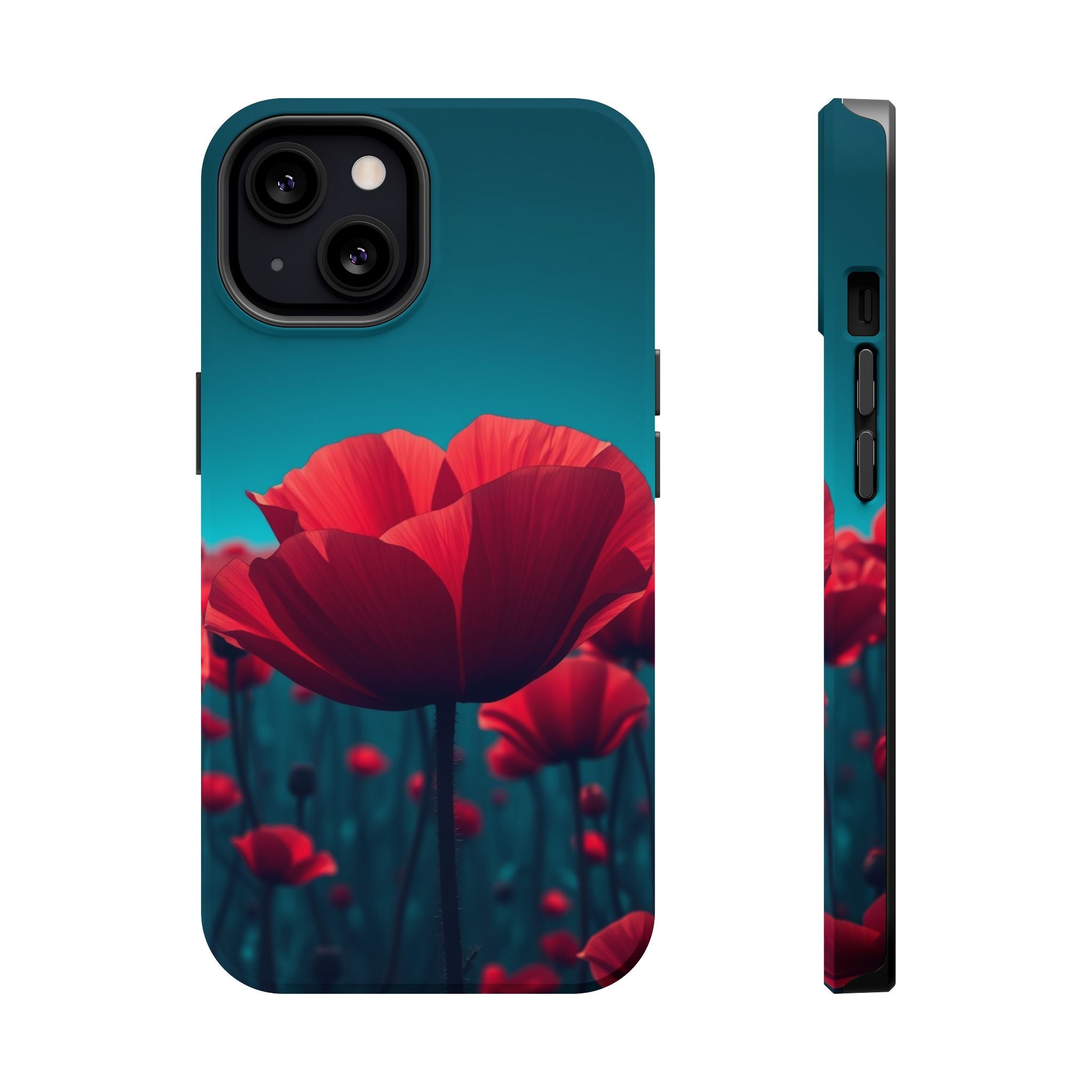 iPhone Teal And Coral Poppy Field Bold Modern Everyday Snap Case · iPhone Case