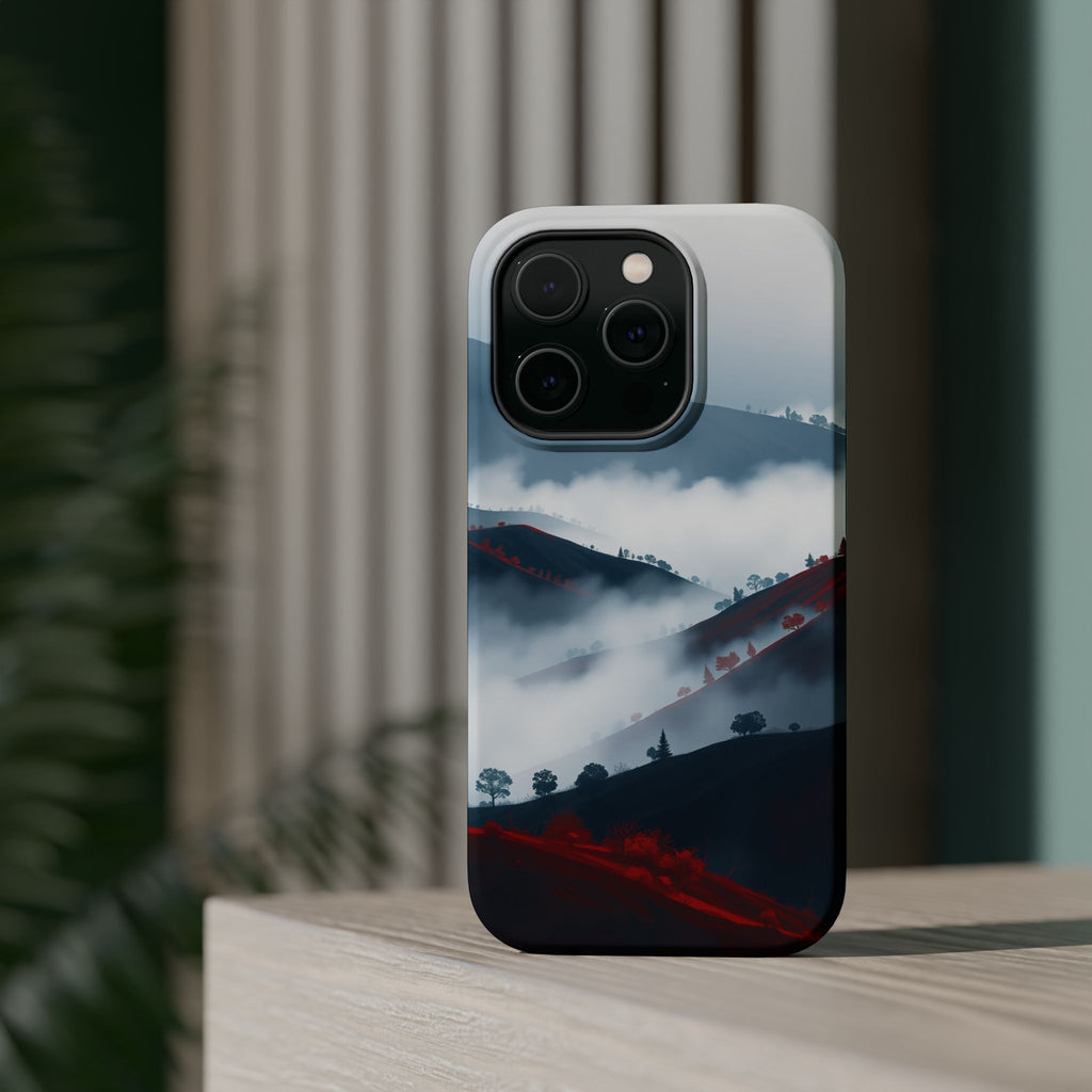 iPhone Black And Crimson Fog Rolling Over Hills Soft iPhone Finish · iPhone Case