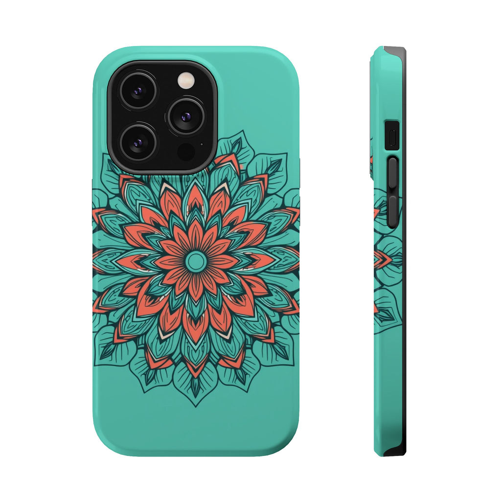 iPhone Teal And Coral Floral Mandala Slim Everyday Designer Case · iPhone Case