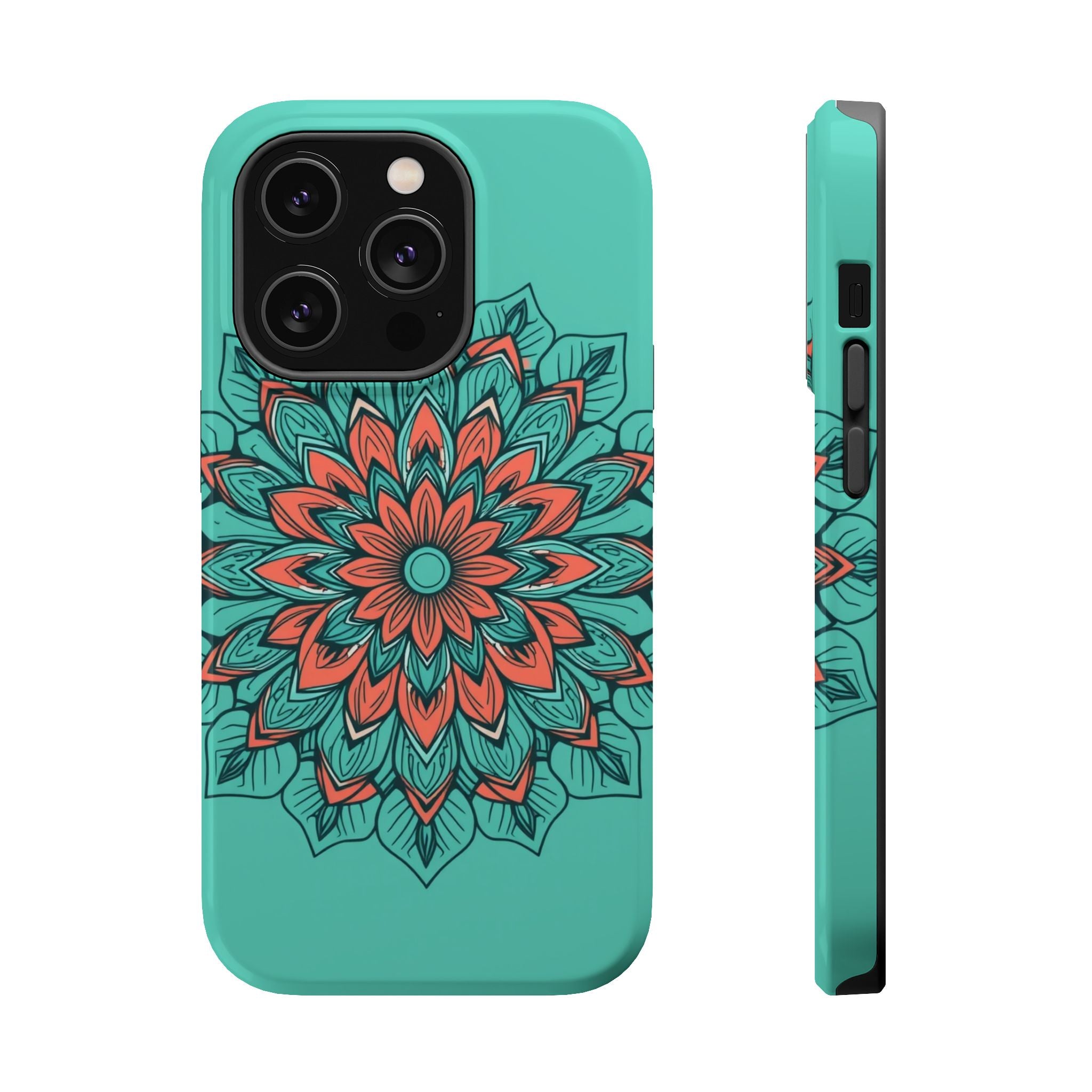 iPhone Teal And Coral Floral Mandala Slim Everyday Designer Case · iPhone Case