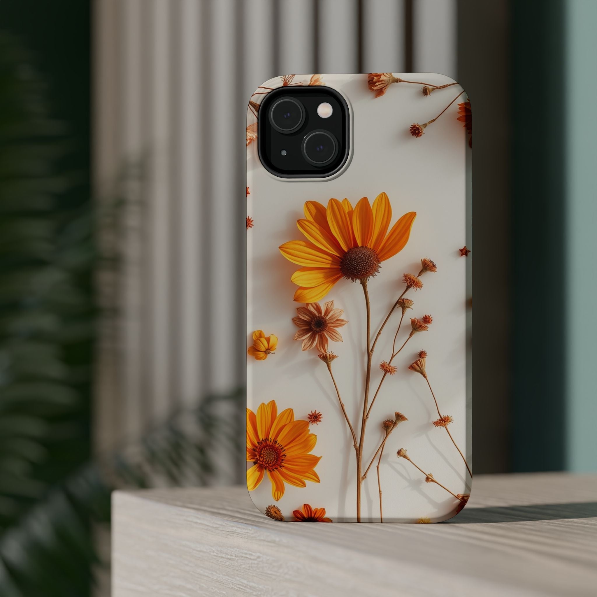 iPhone Mustard And Rust Dried Flower Flat Lay Carry Case Slim Snap Case · iPhone