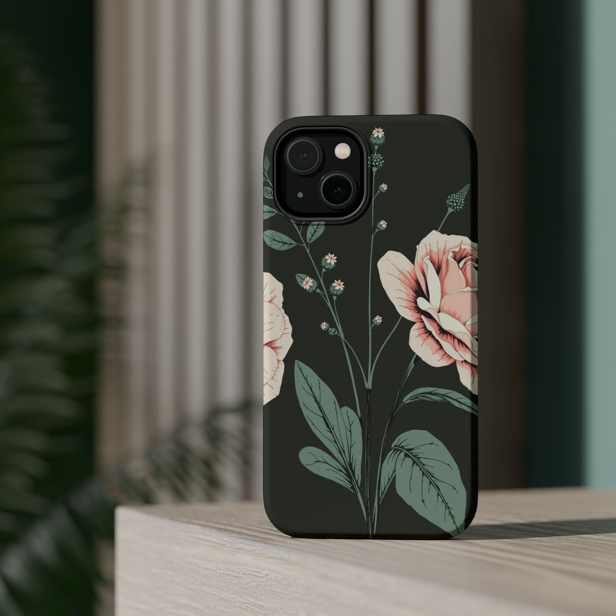 iPhone Mint And Blush Vintage Botanical Print Slim Everyday Designer Case · iPho